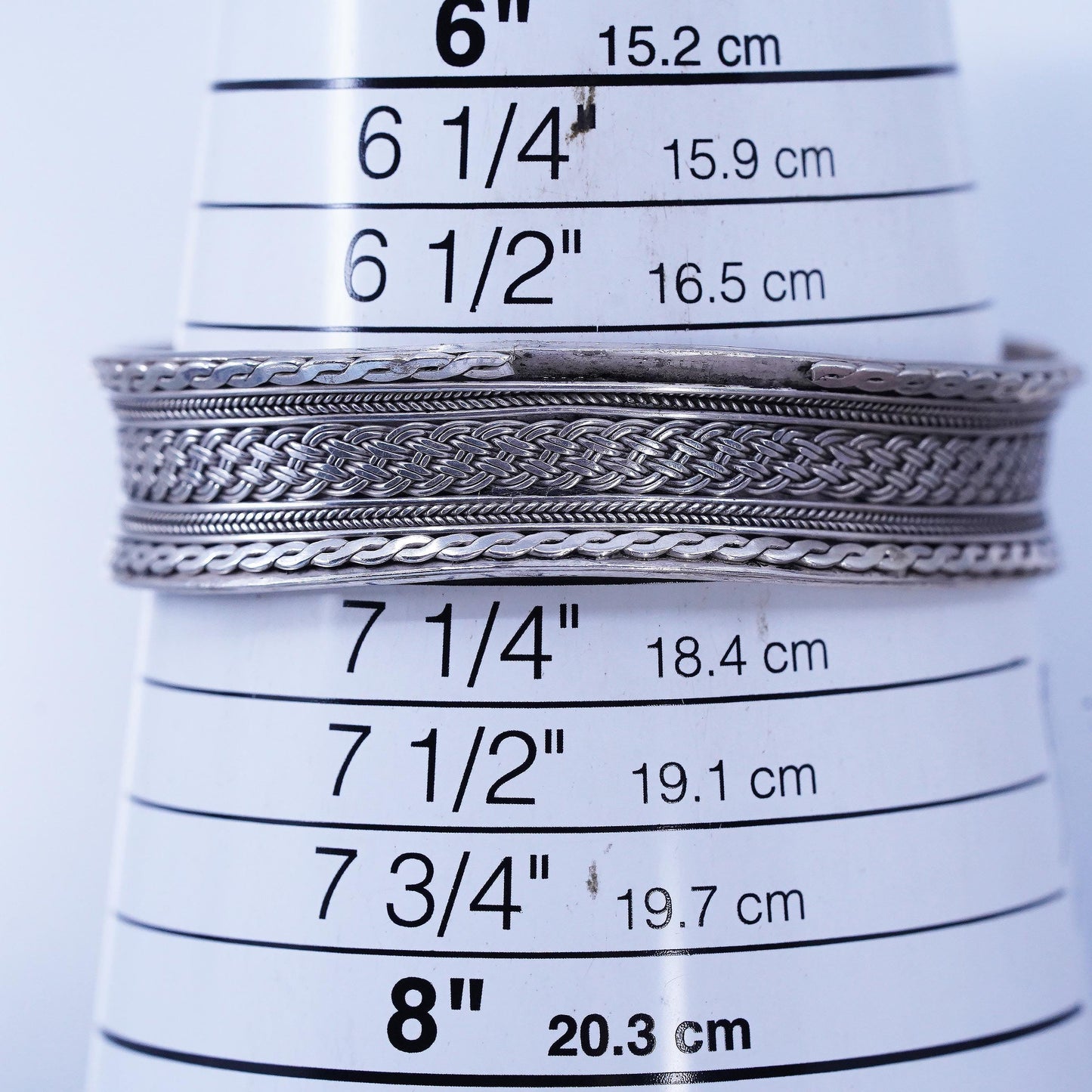 7", Vintage Thai 925 Sterling Silver Cuff Bracelet, Woven Braid Wide Bangle