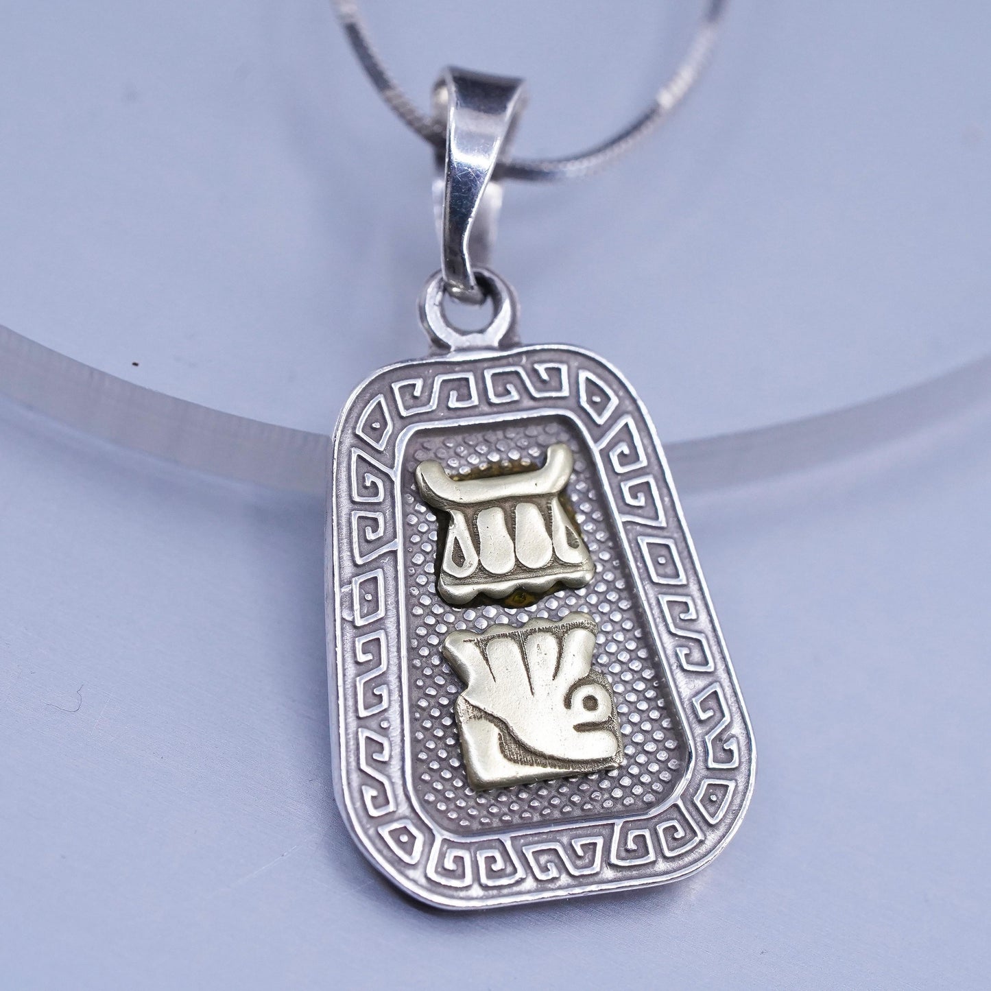 22”, vintage Matis Sterling 925 silver snake chain necklace two tone pendant