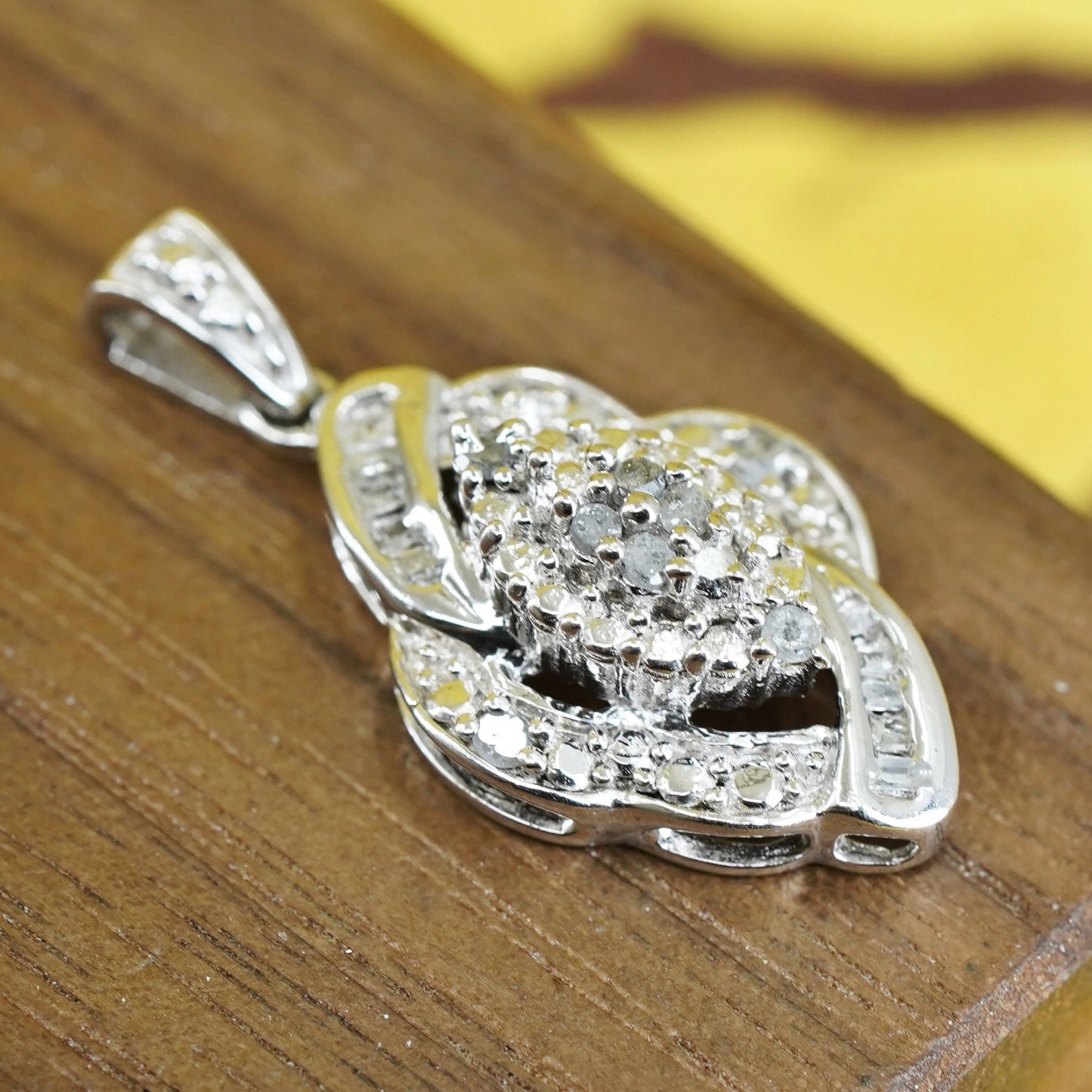 Vintage sterling silver 925 marquise shaped pendant with genuine diamond