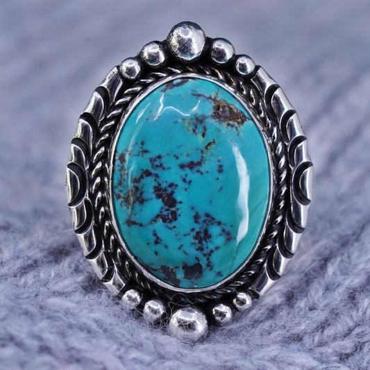 Size 10, Native American Annie Chapo Sterling 925 silver ring with turquoise