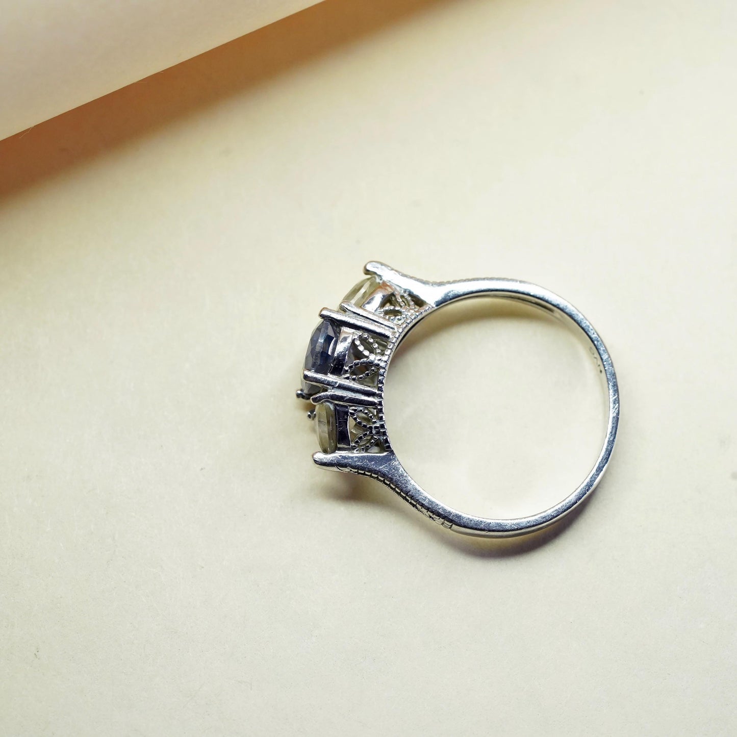 Size 8, vintage sterling 925 silver handmade ring with rainbow topaz and cz