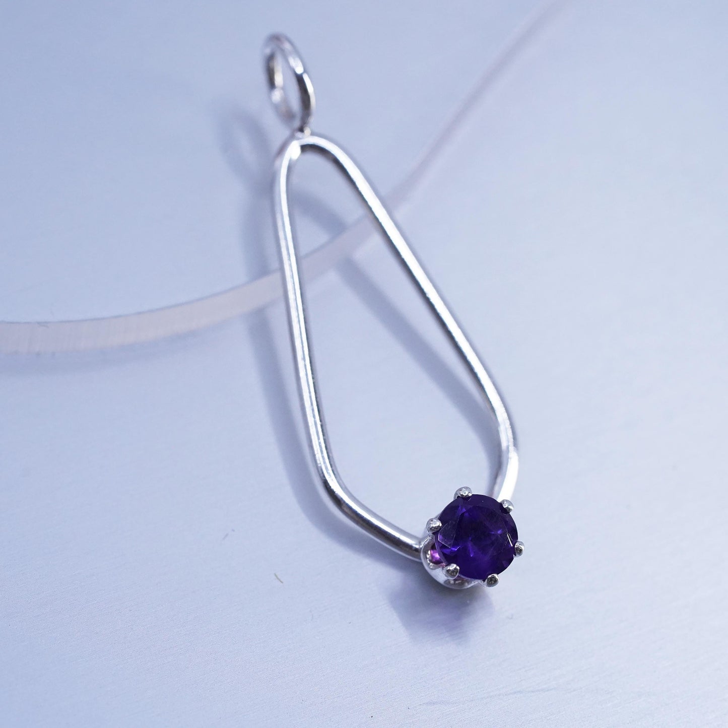 Vintage sterling 925 silver teardrop pendant with amethyst