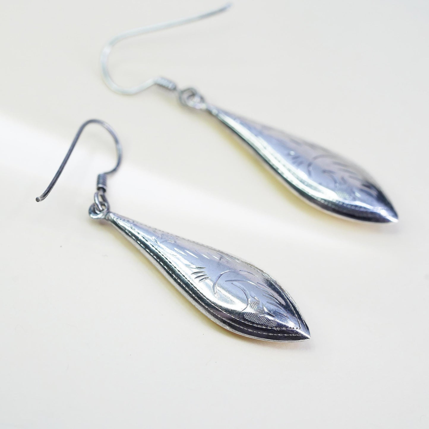 Vintage sterling silver handmade earrings, puffy textured 925 teardrops
