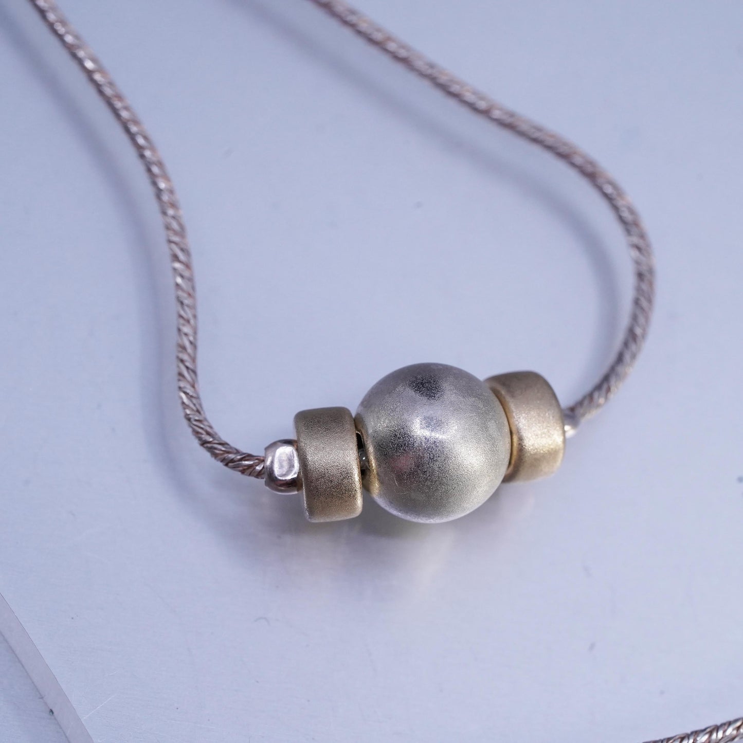 28" Italian two tone Sterling 925 silver snake chain necklace with beads
