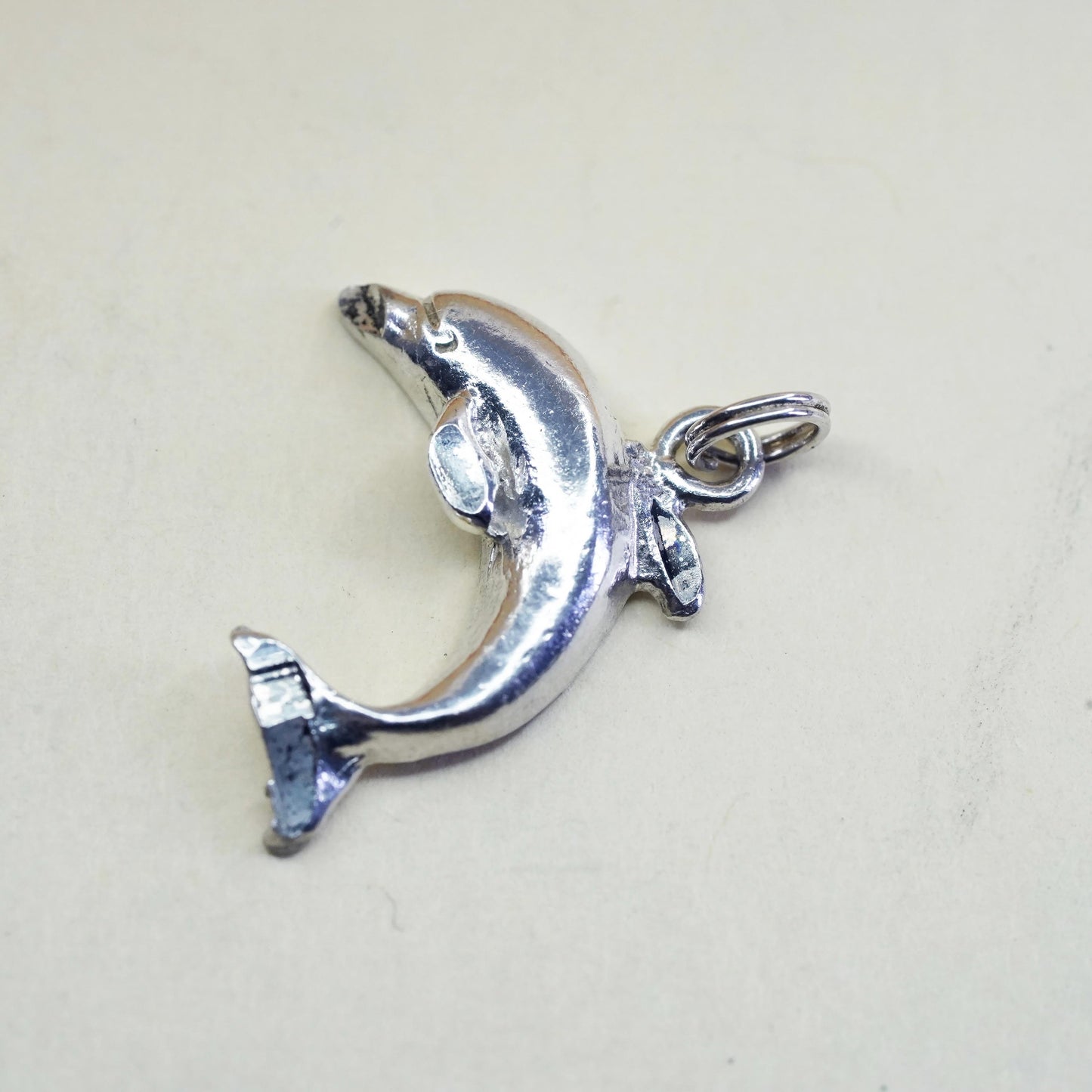 Vintage sterling silver dolphin pendant, 925 charm