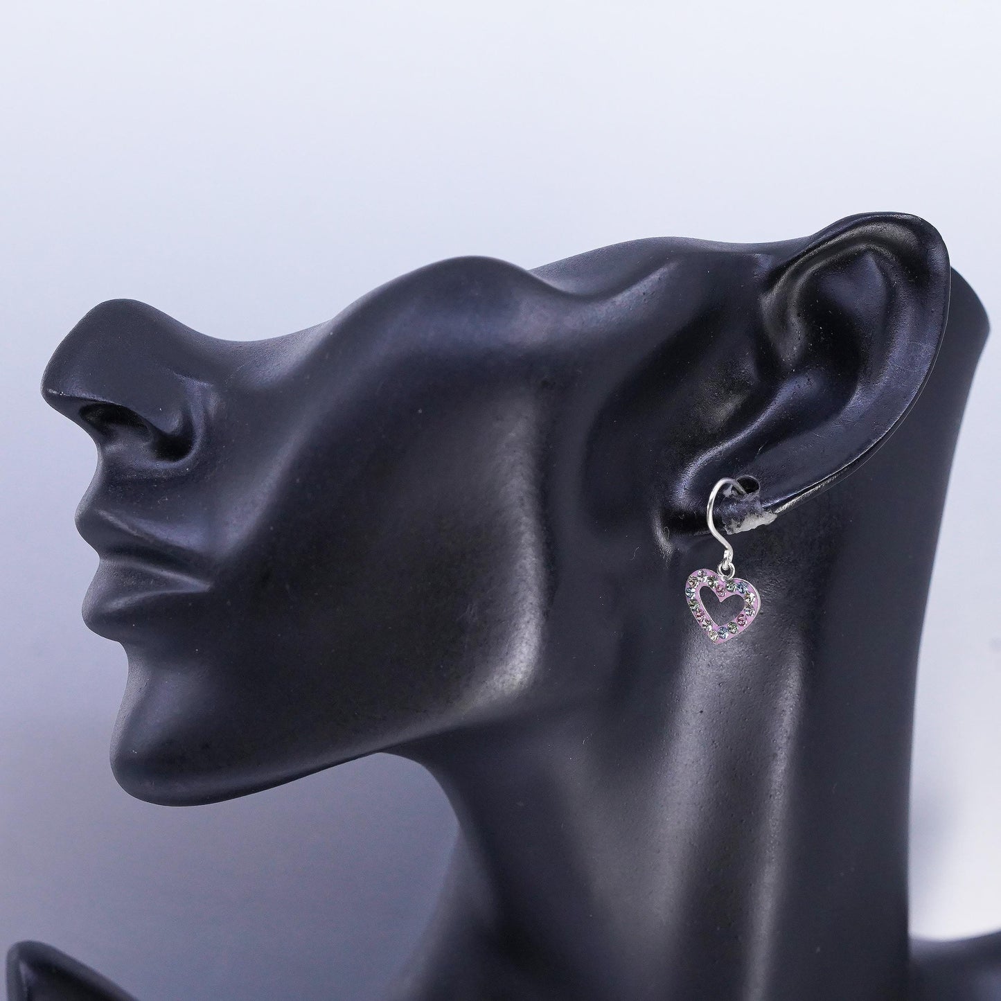 Vintage Sterling 925 silver pink heart earrings with cluster cz