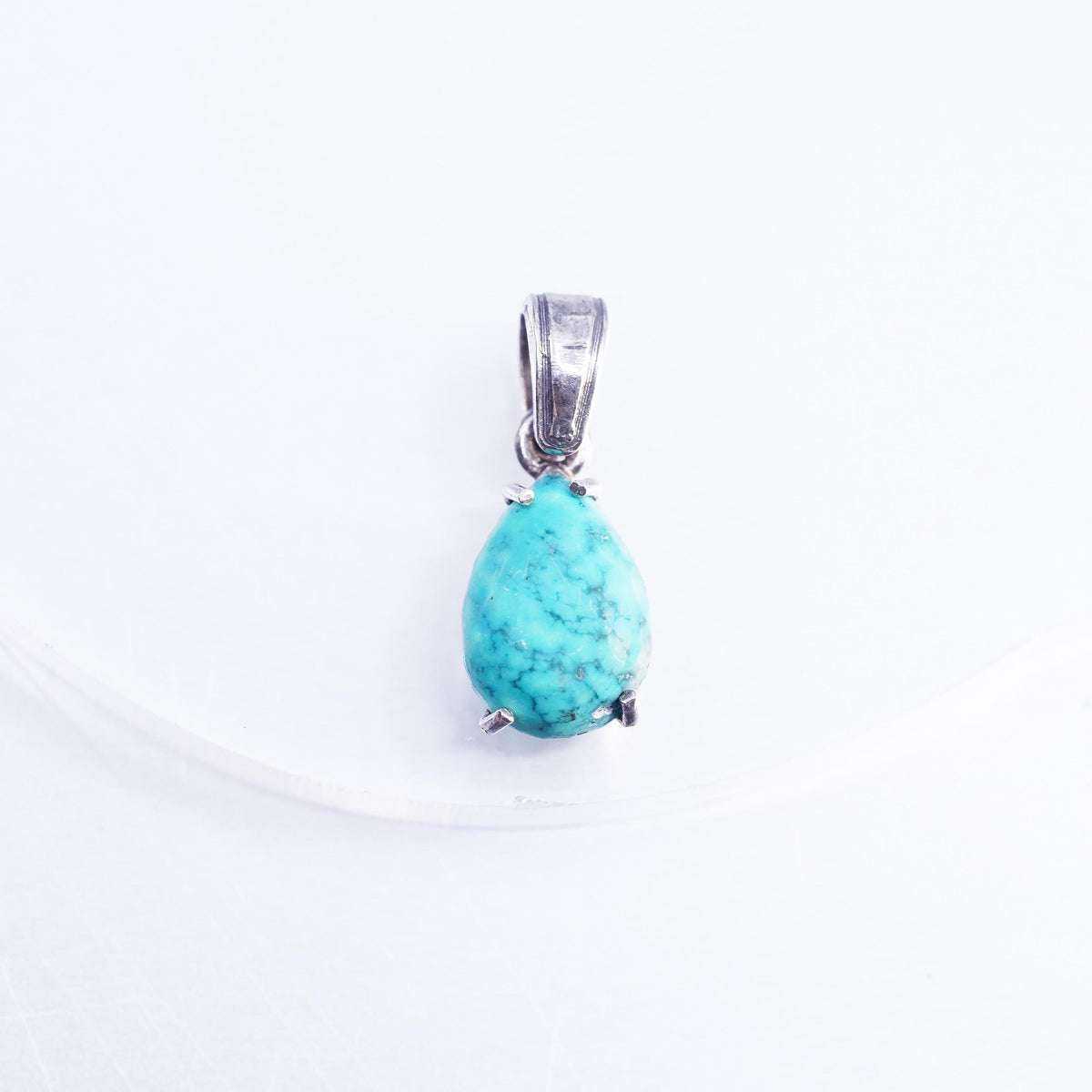 southwestern sterling 925 silver teardrop charm pendant spiderwebbed turquoise