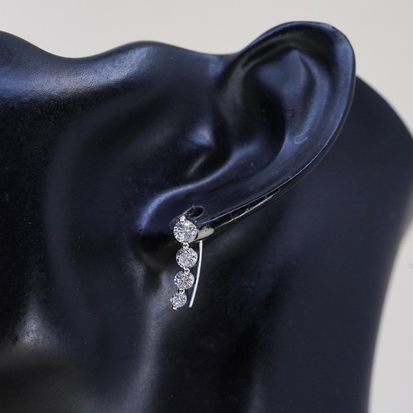 Vintage fashion sterling silver earrings, 925 silver dangles with clear Cz