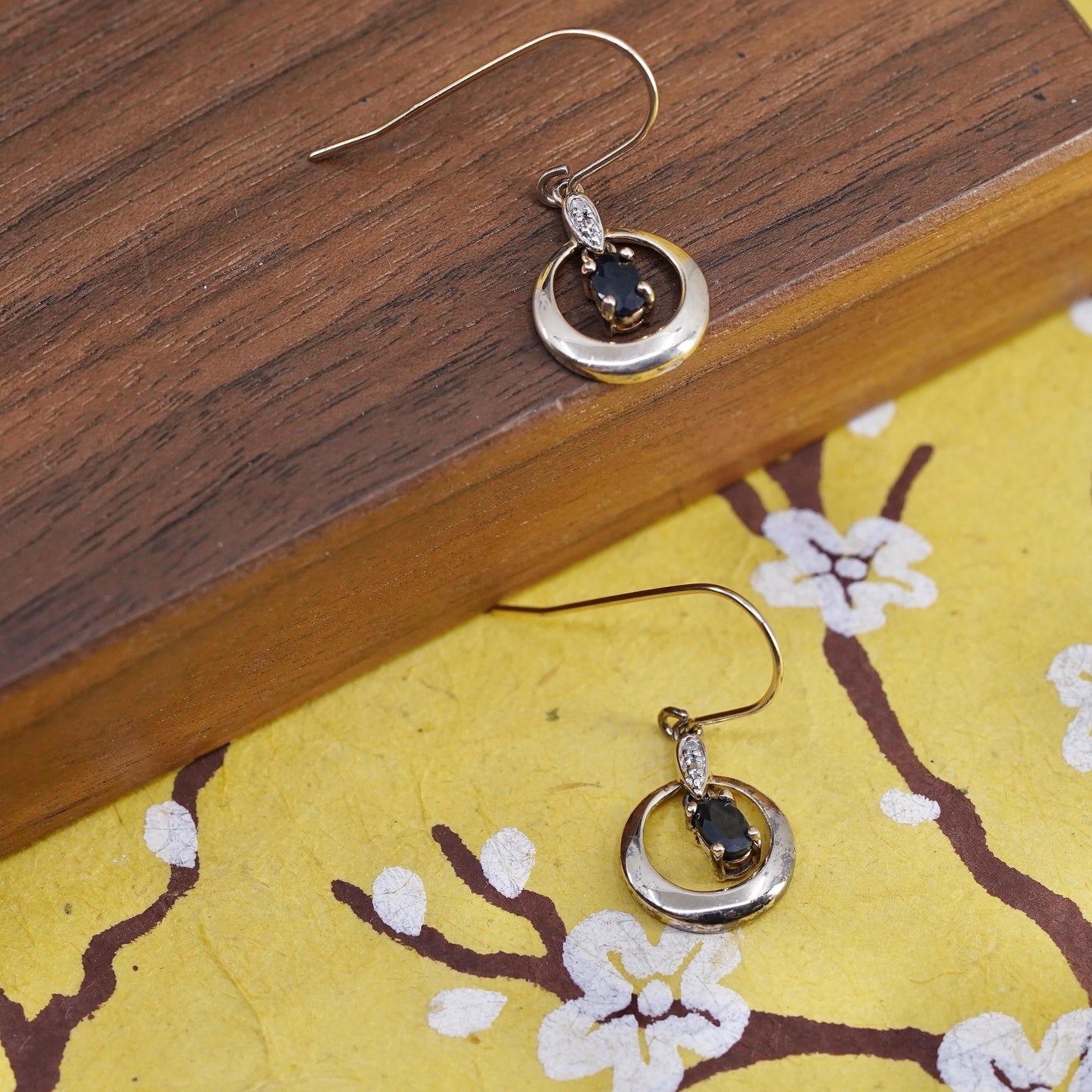 vermeil gold plated Sterling 925 silver circle earrings sapphire and diamond