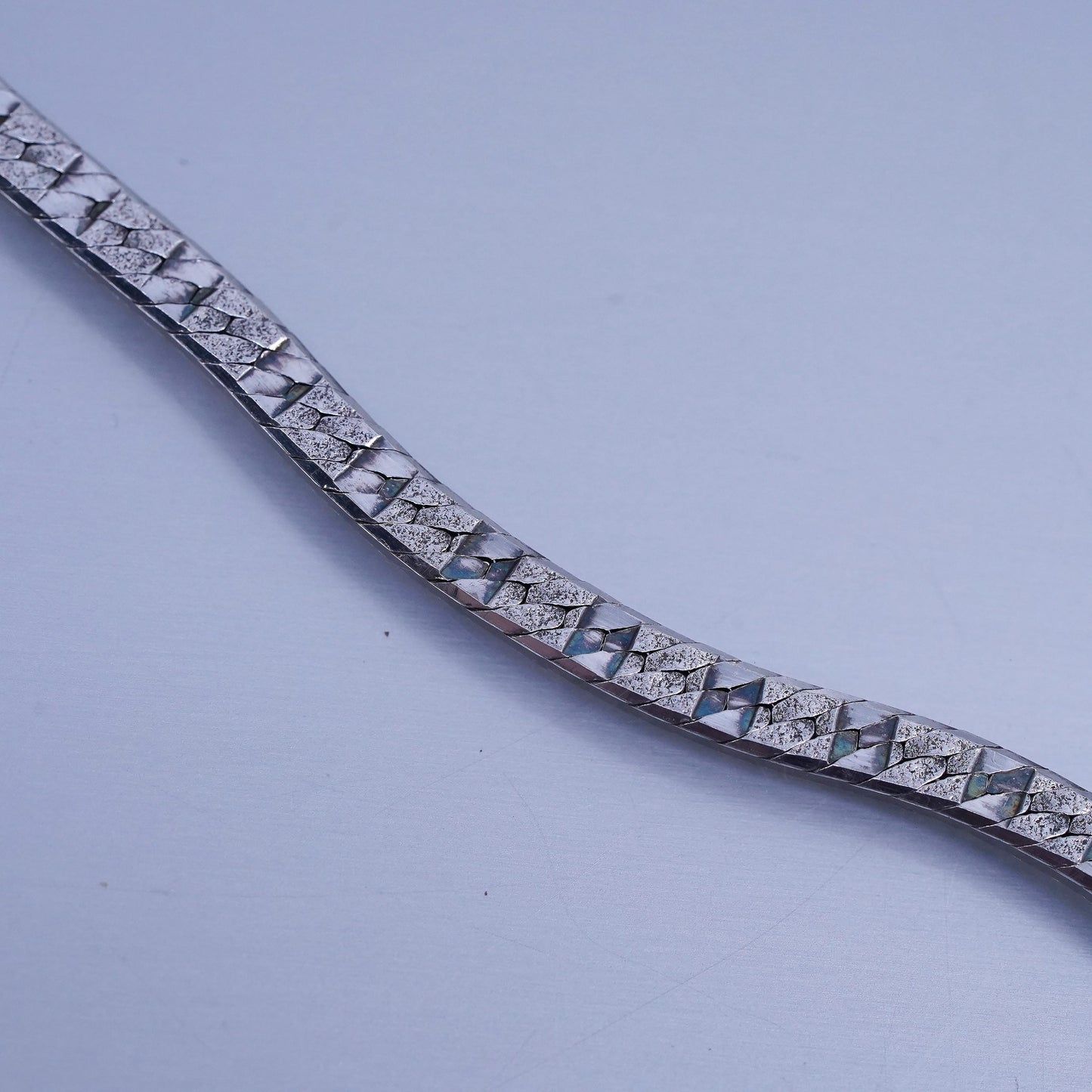 18” 4mm, VTG Italian Sterling 925 silver textured herringbone chain necklace