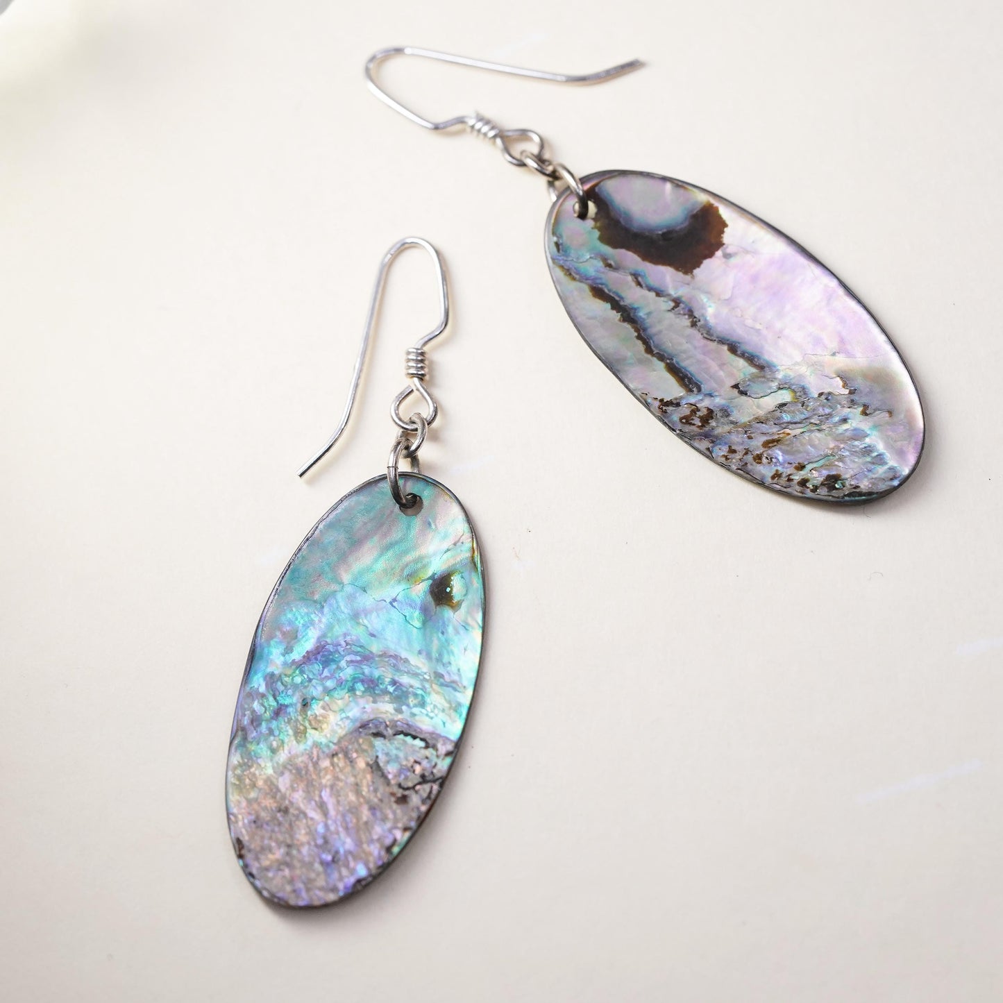 Vintage Mexico sterling 925 silver handmade teardrop earrings with abalone