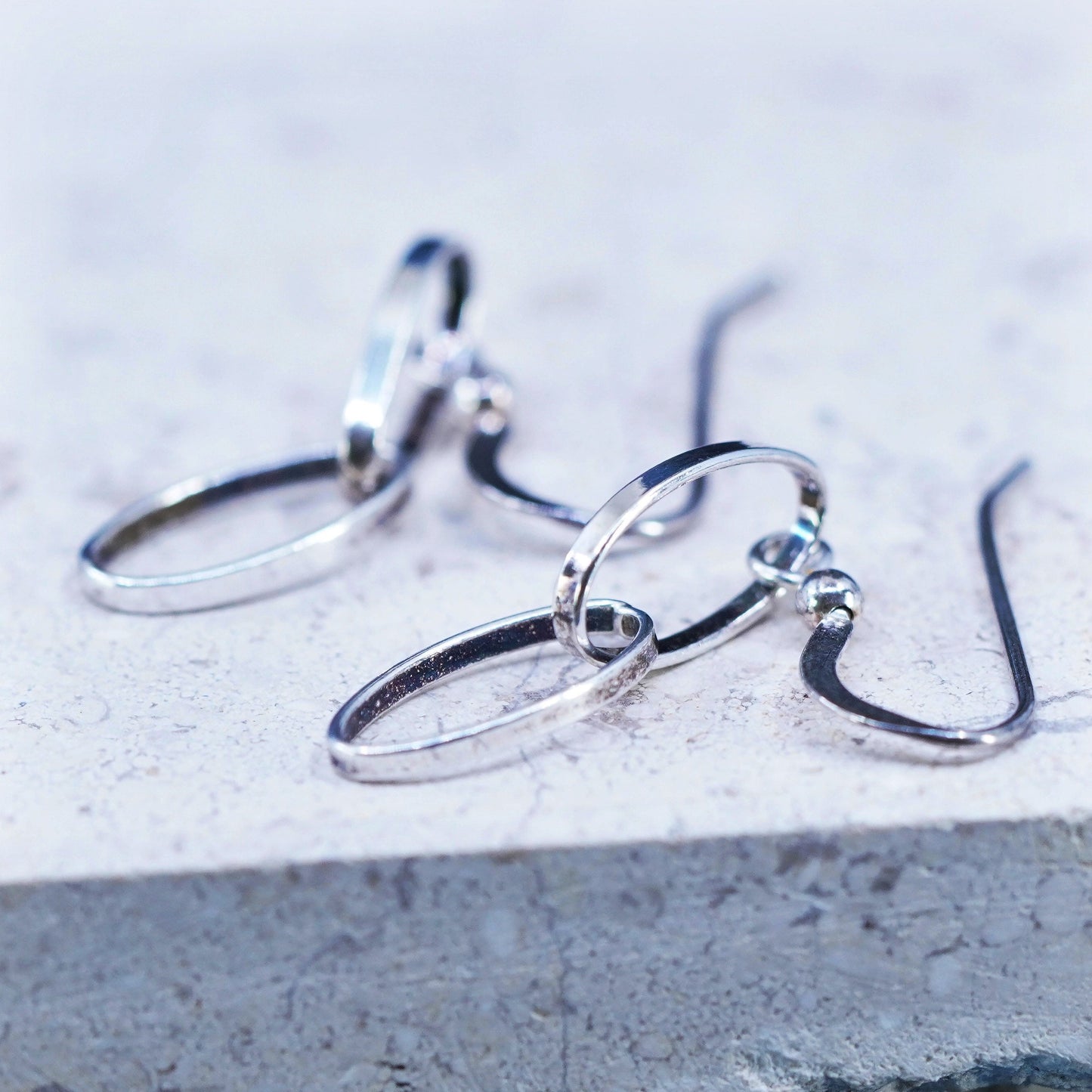 Vintage Sterling Silver handmade Earrings. 925 entwined oval circle dangles