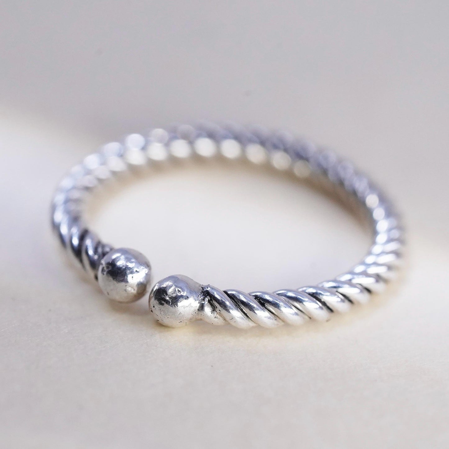 Size adjustable, vintage Sterling silver handmade ring, 925 cable band beads