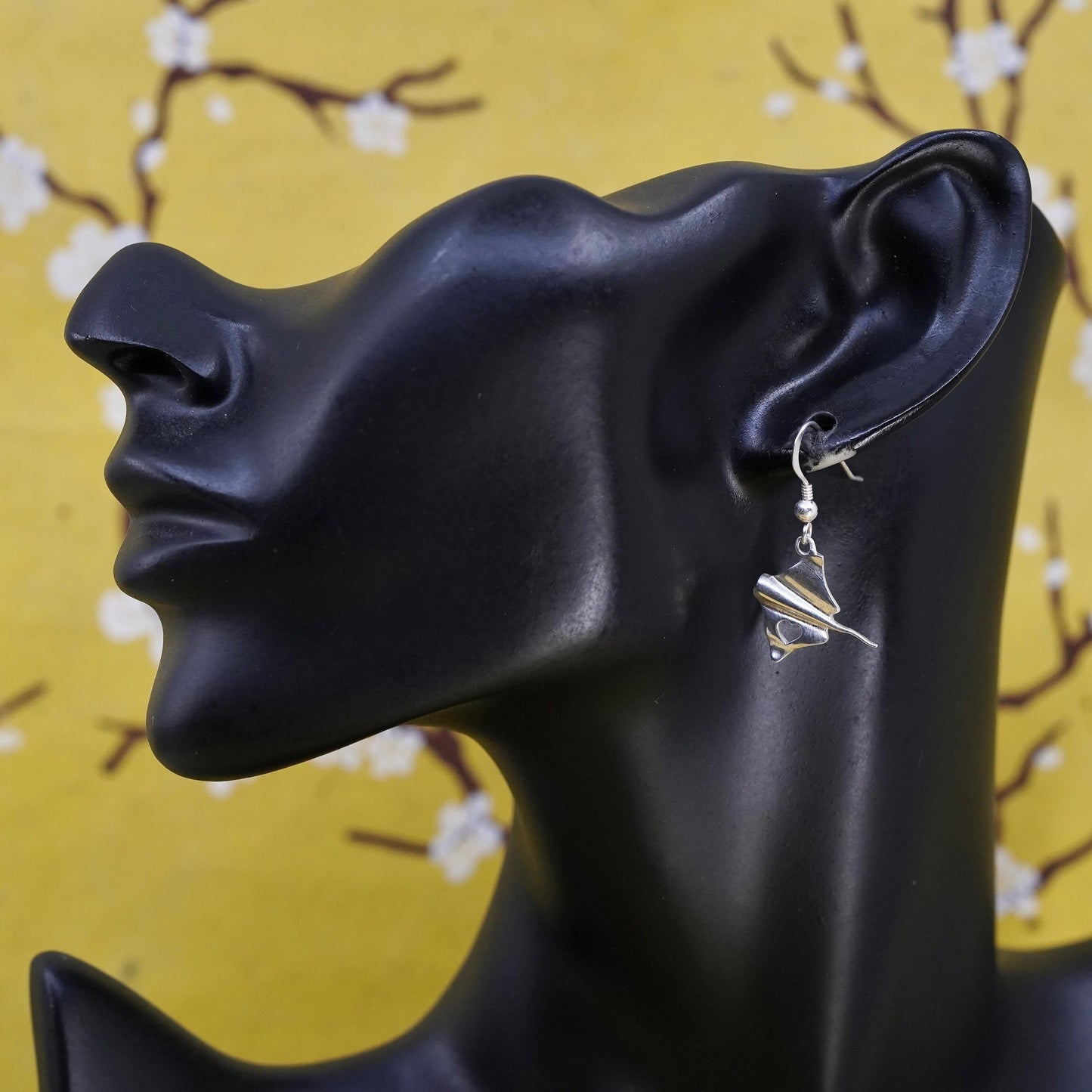 Vintage sterling silver handmade earrings, 925 stingray fish dangles