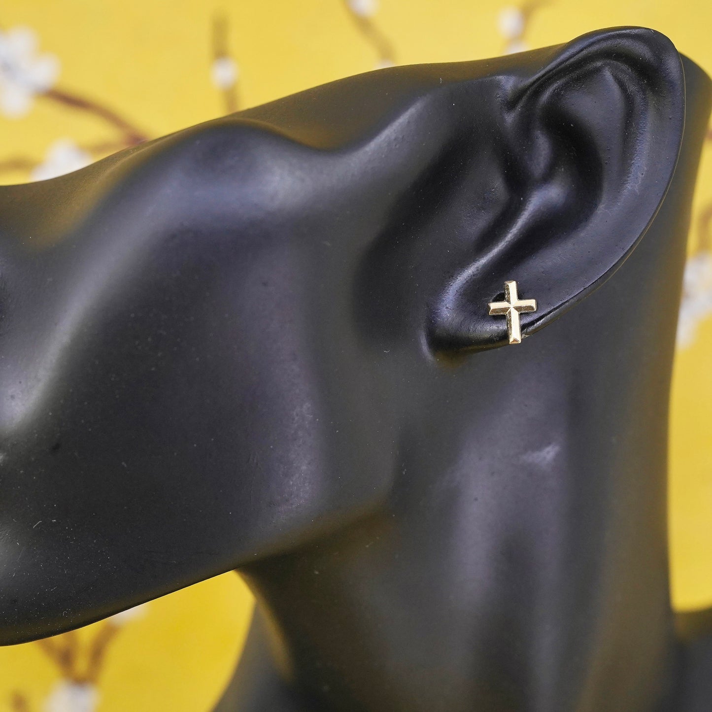 vermeil yellow gold over Sterling silver handmade earrings, 925 cross studs
