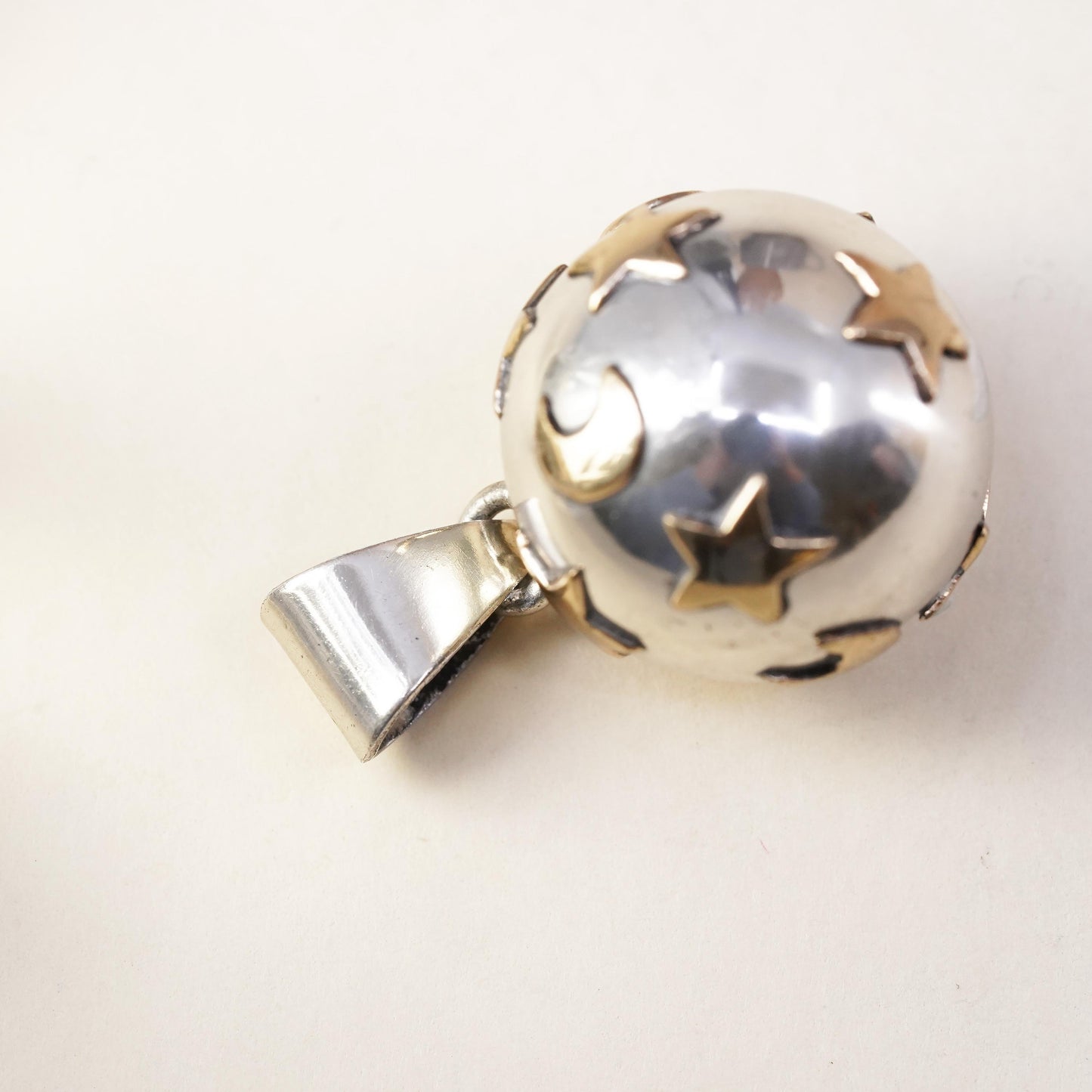 0.75” two tone Sterling silver polished chime harmony ball, 925 bell star moon