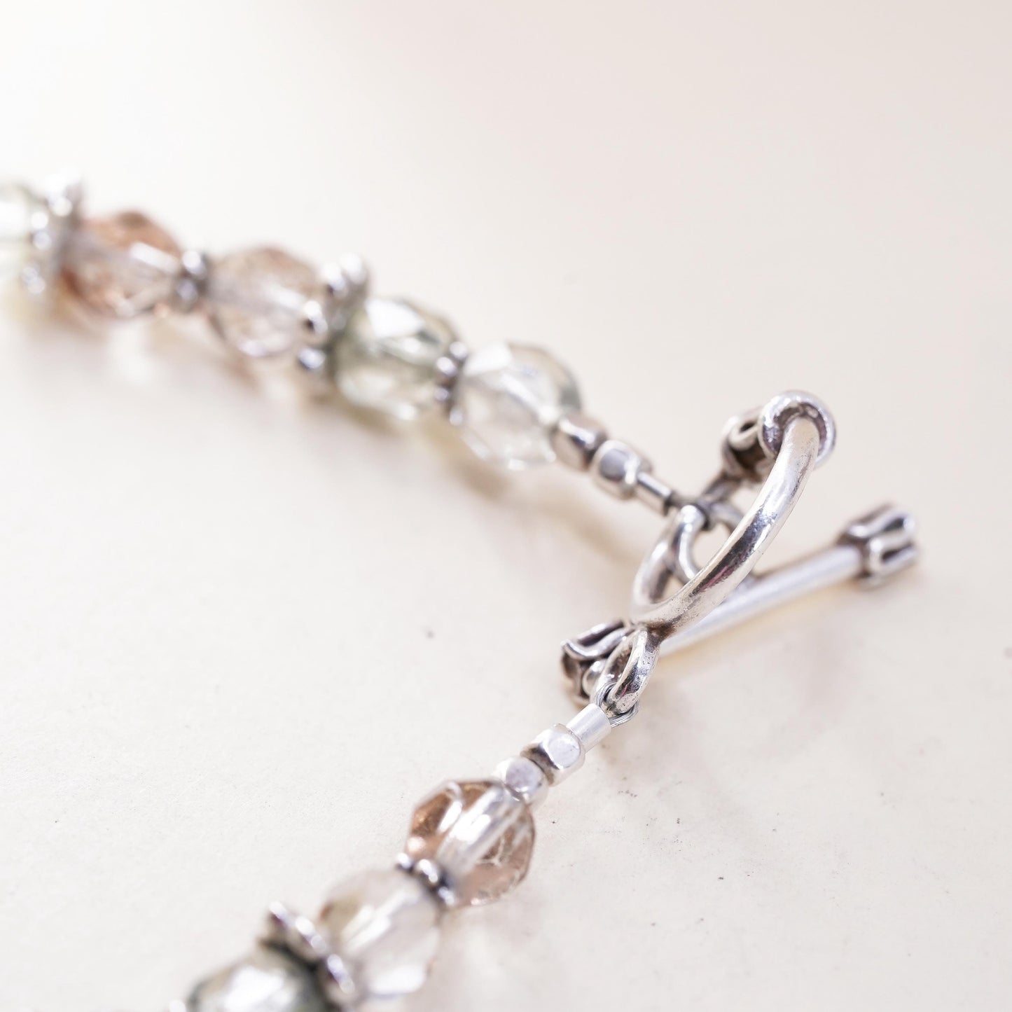7.25", Sterling silver handmade bracelet, 925 Crystal beads and toggle closure