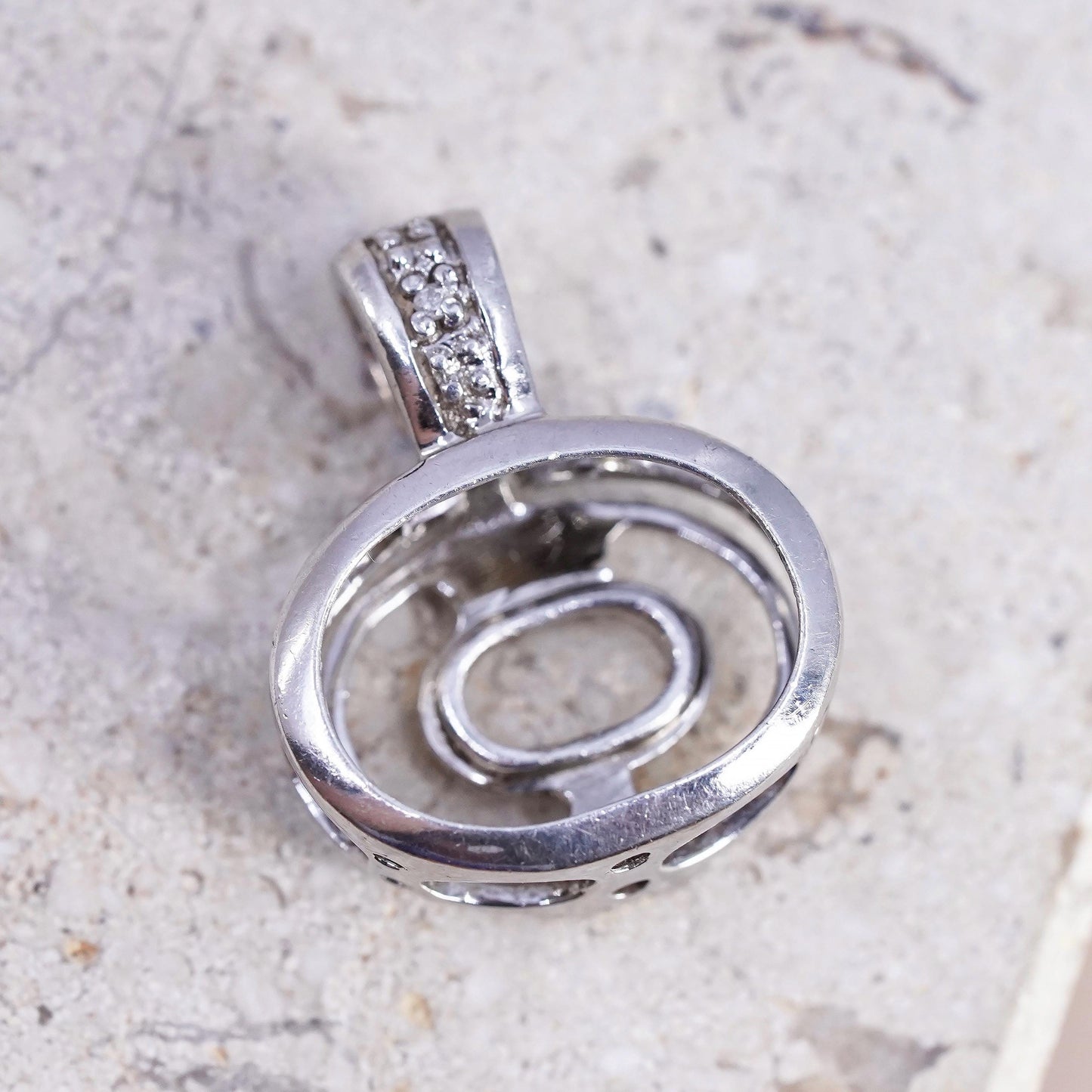 Sterling silver interchangeable pendant, 925 oval cage fit 16mm 12mm gemstones