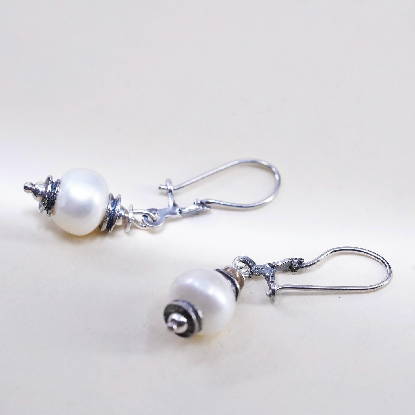Vintage Sterling 925 Silver Handmade earrings with pearl beads