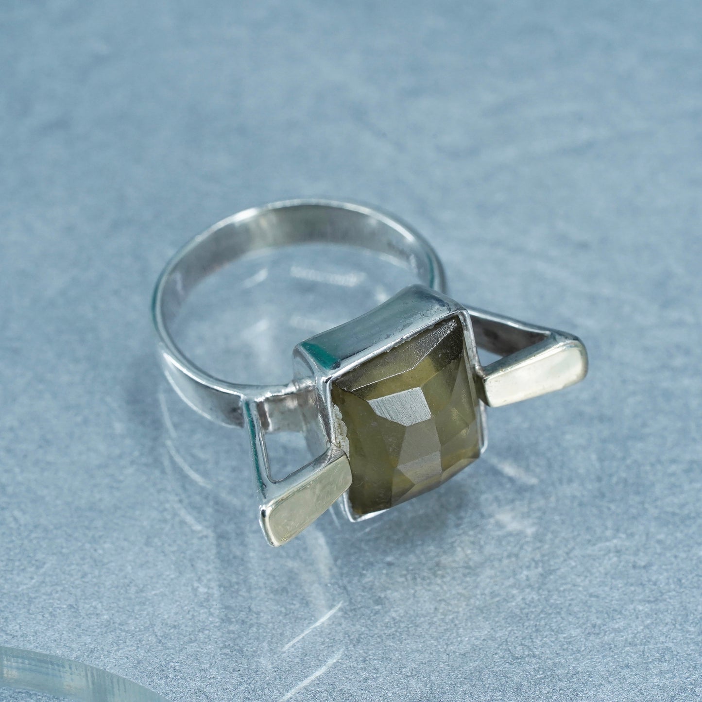 Size 7, vintage modern 14K Sterling 925 silver handmade ring with smoky topaz