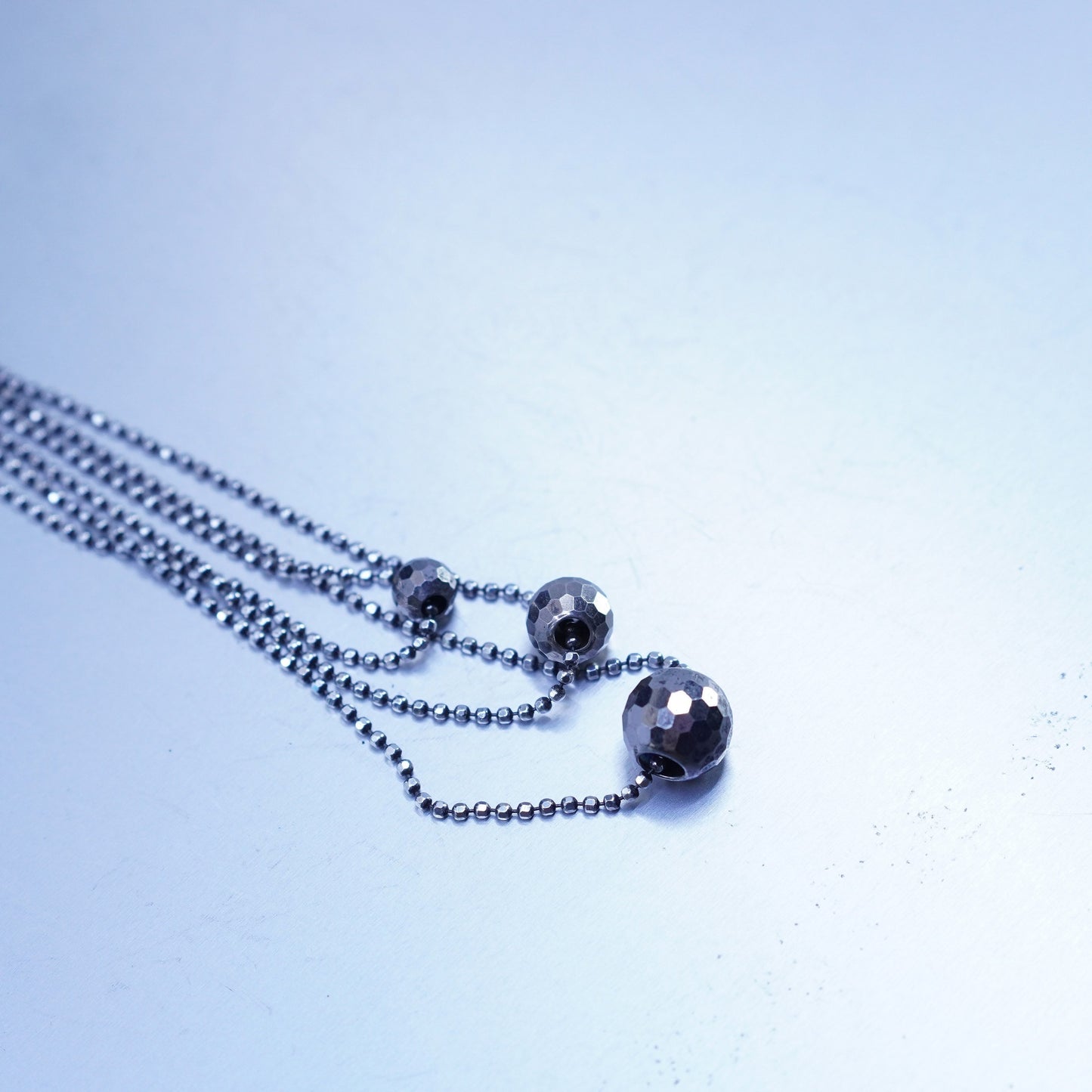 16”, vintage Sterling 925 silver handmade multi strands bead chain necklace