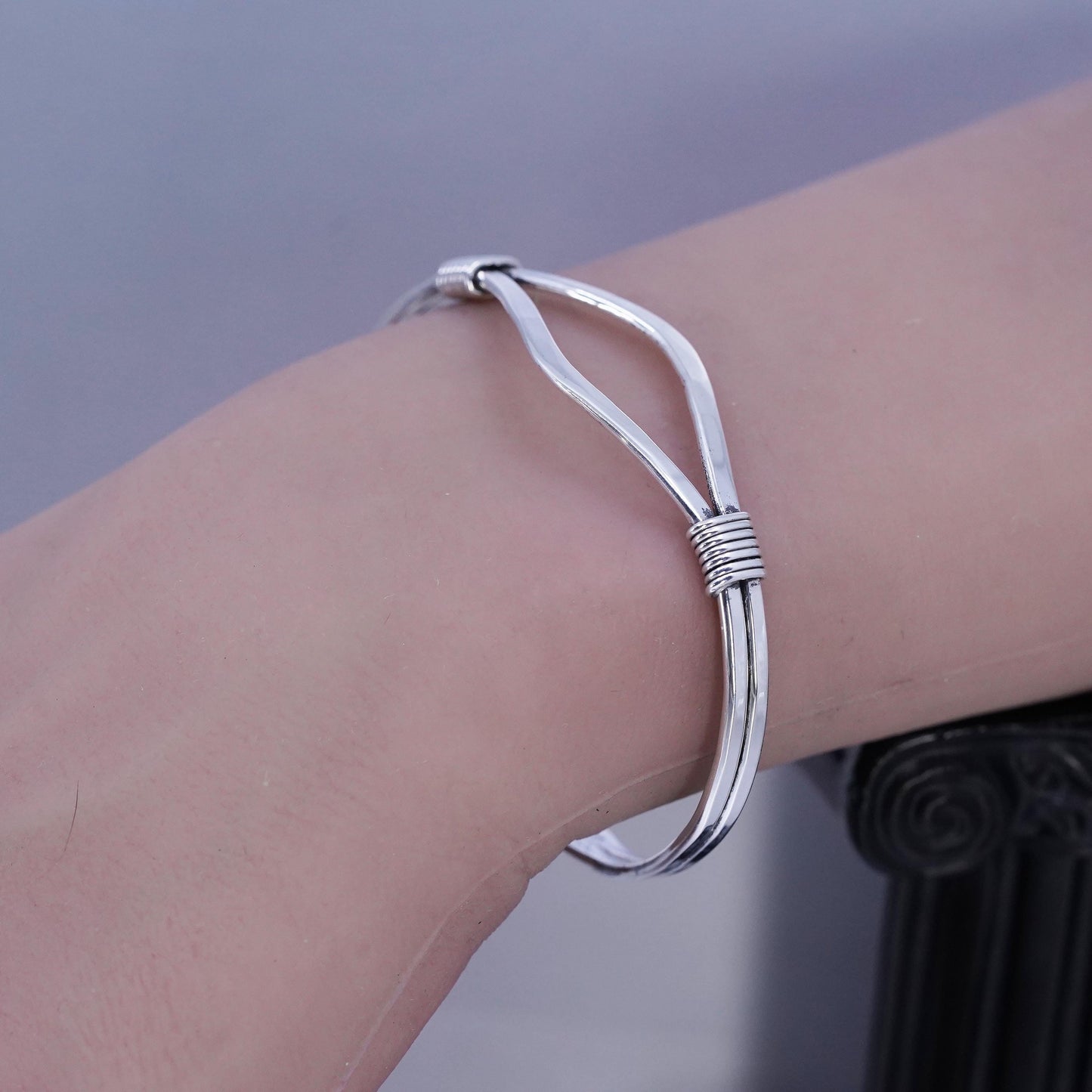 6.25", Native American Vintage T.Shea Sterling Silver cuff Bracelet with wire