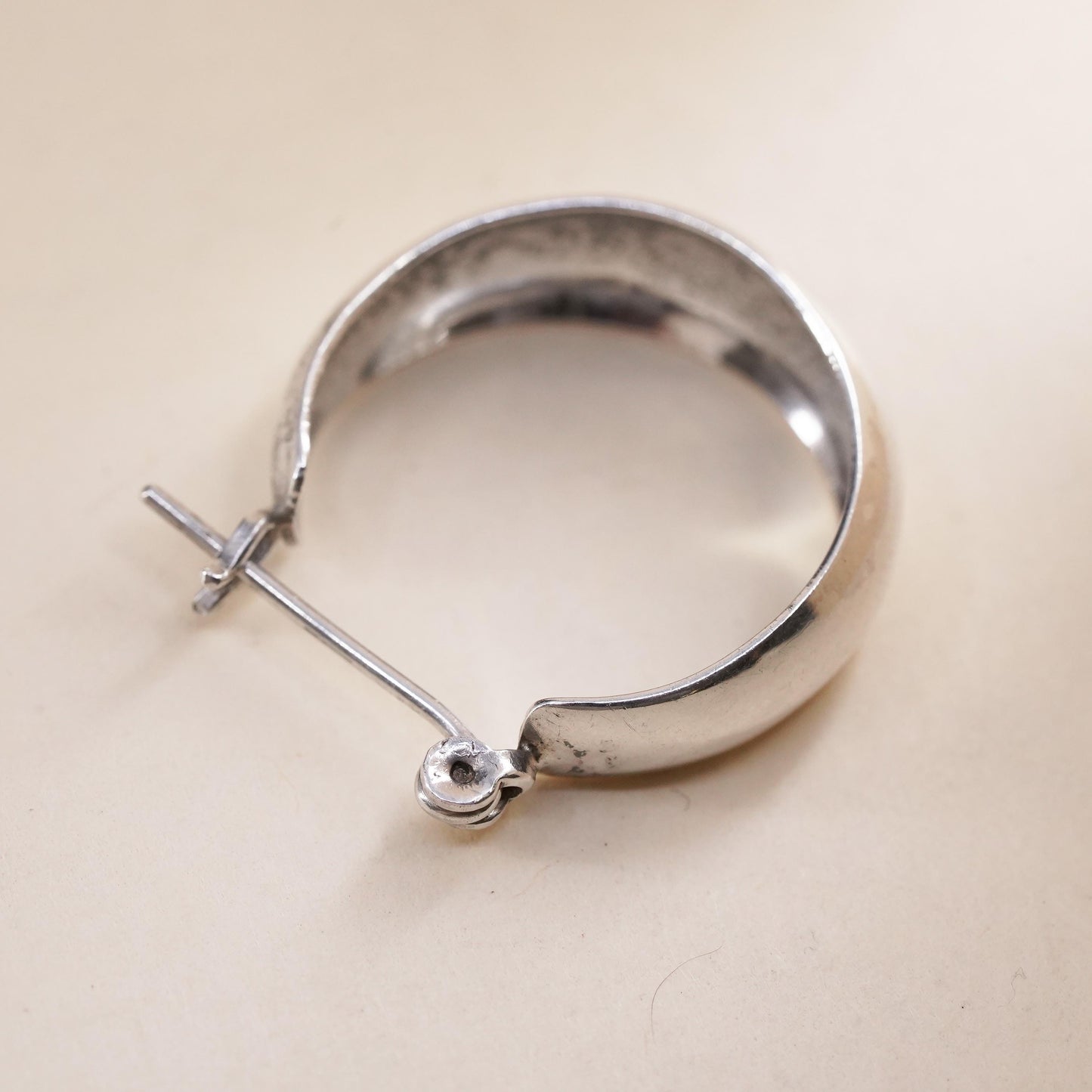 1”, Vintage sterling silver single earring, 925 wide huggie hoop