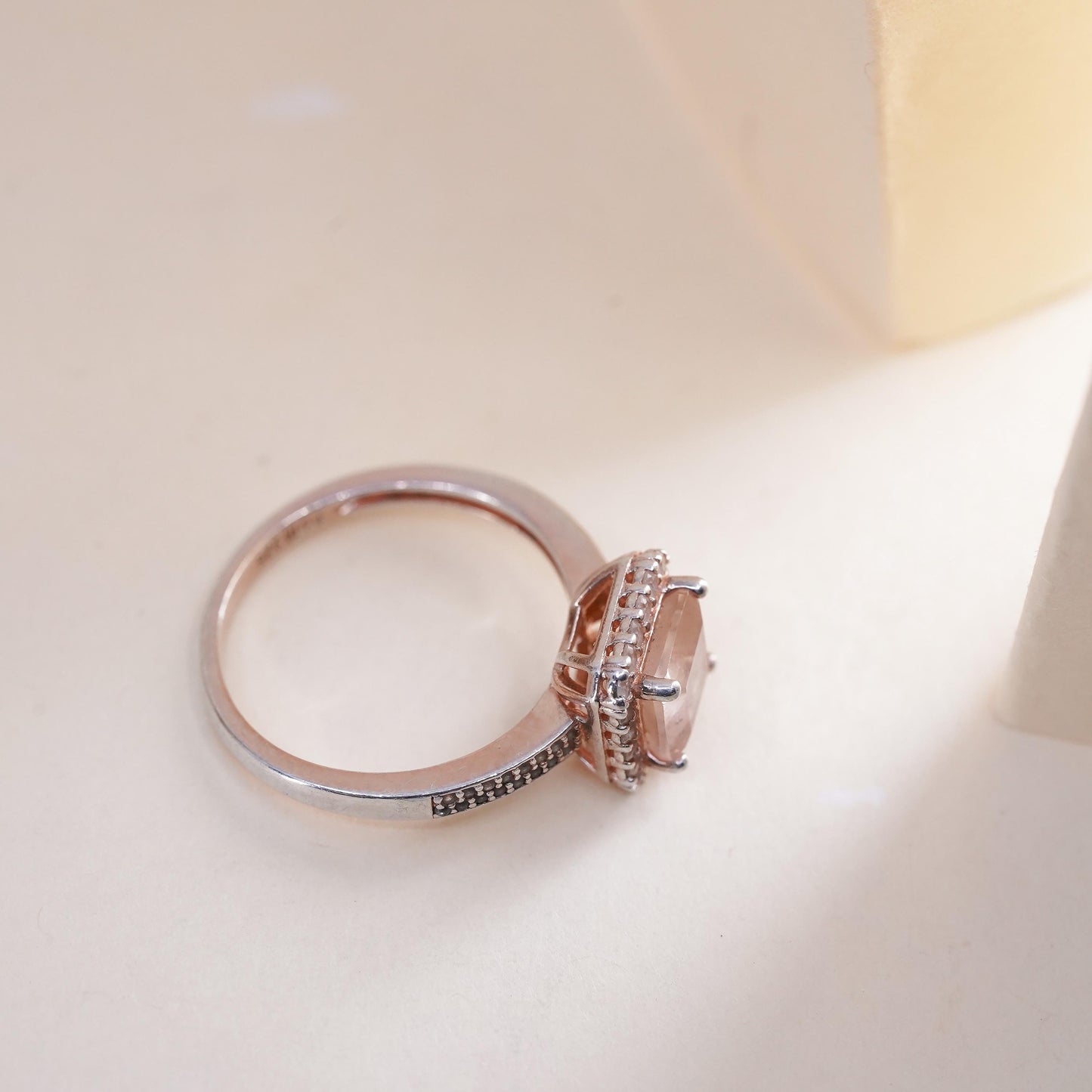 Size 7, antique vermeil gold over sterling silver ring with square crystal