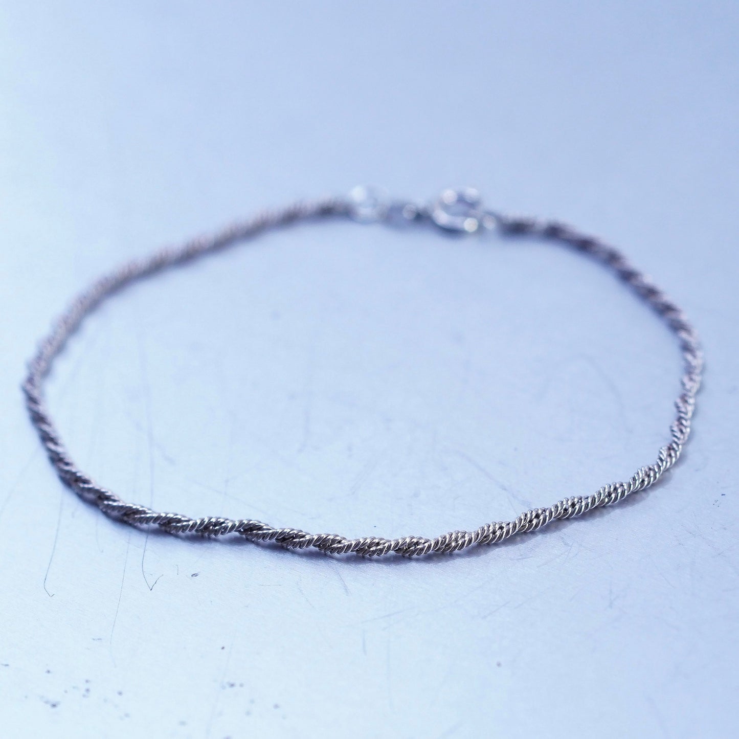 7”, 1.6mm, Vintage Italy Sterling 925 silver handmade bracelet, rope chain