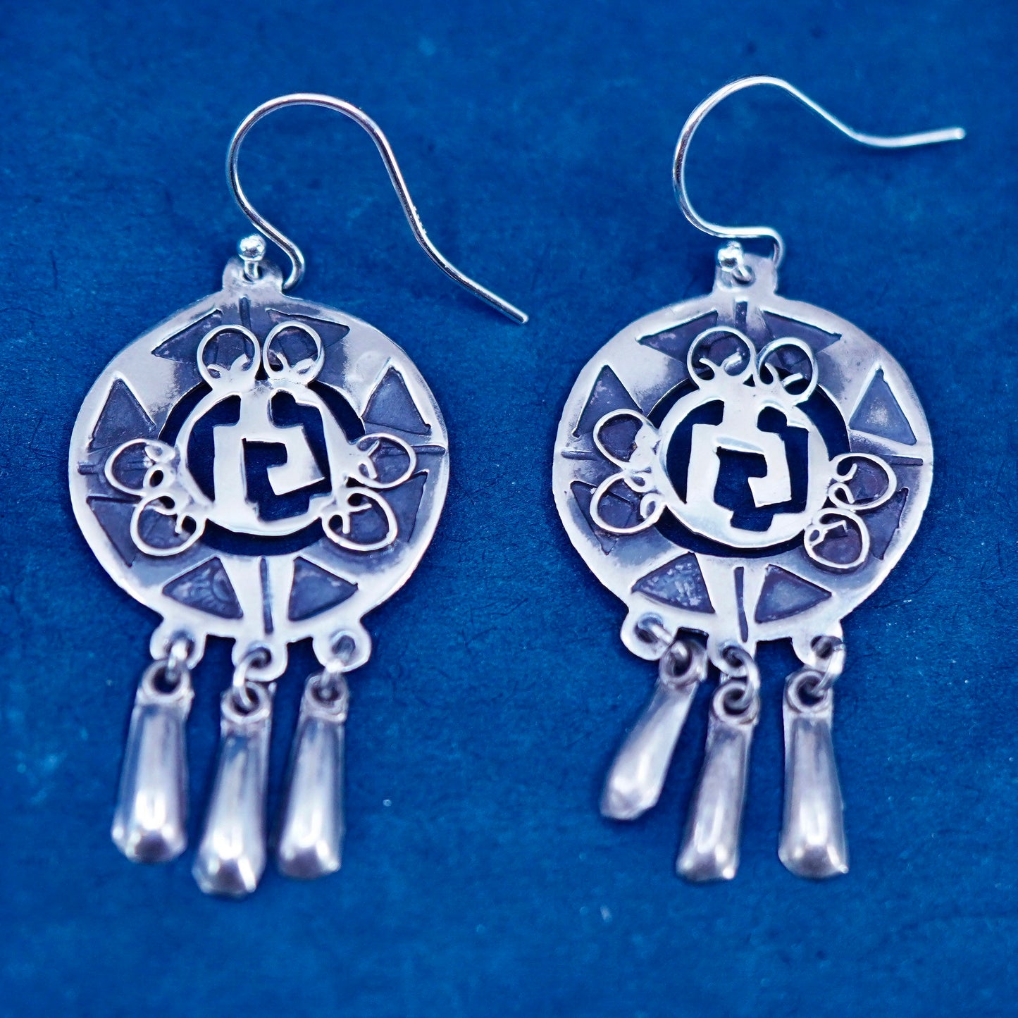 Vintage Mexico JCA sterling silver handmade earrings, 925 fringe drops