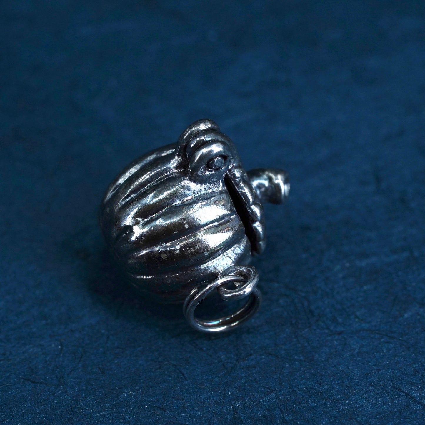 Vintage Sterling silver pumpkin prayer box pendant, 925 locket charm