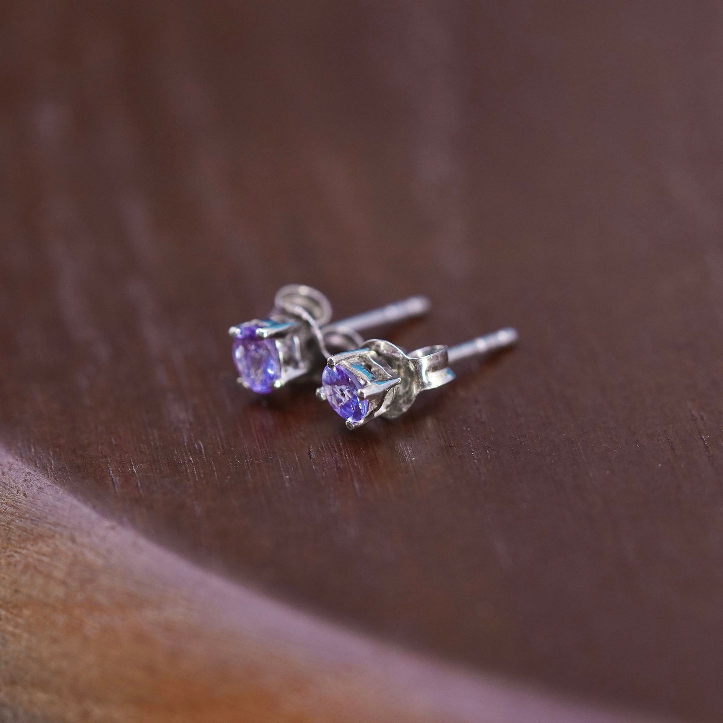 Vintage Sterling silver handmade earrings, 925 studs with amethyst