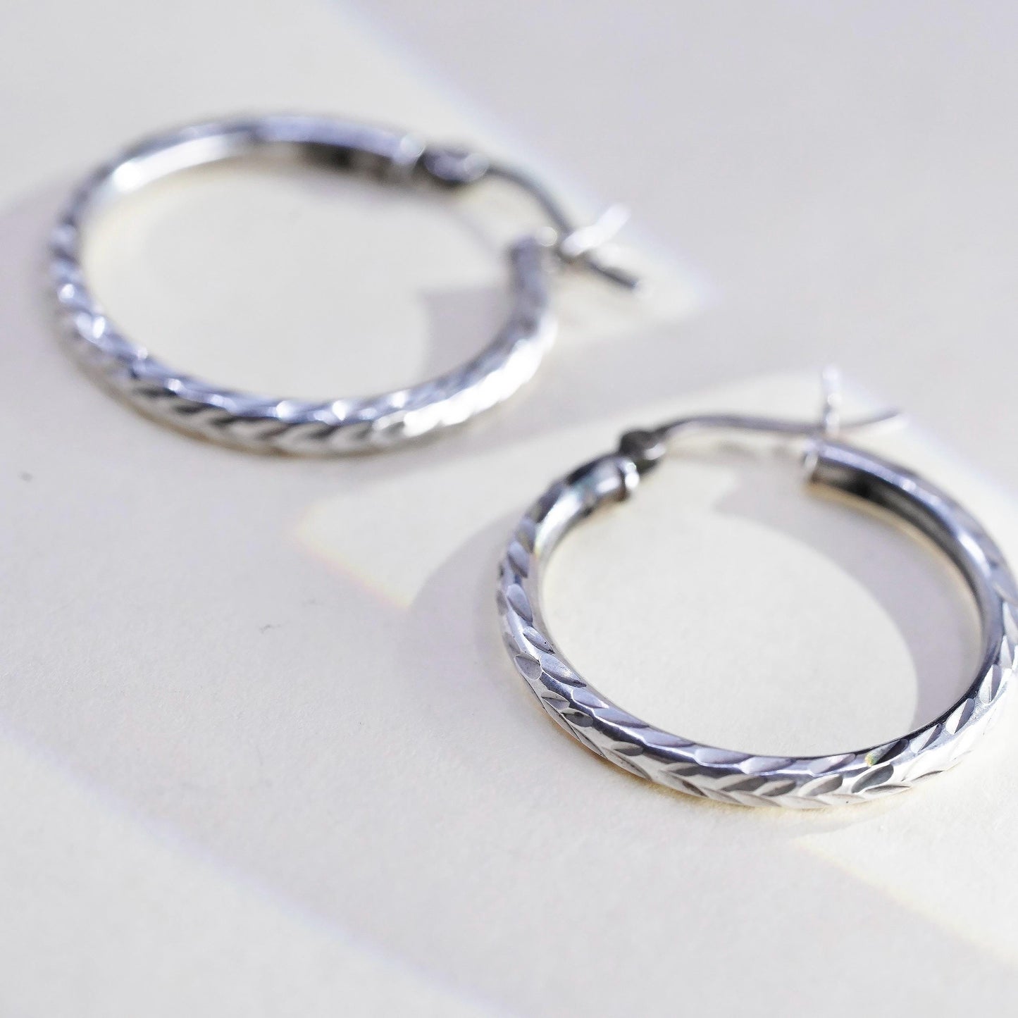 1”, Vintage sterling silver loop earrings, textured minimalist primitive hoops