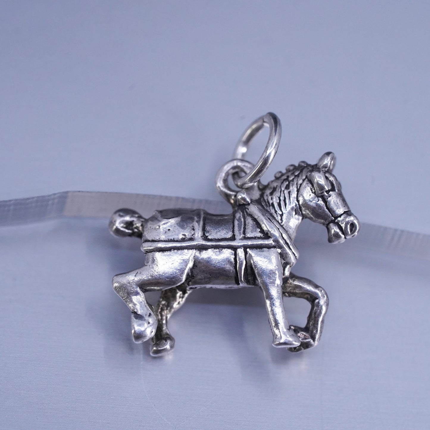 Vintage Sterling silver handmade simple 925 running horse, Stamped sterling