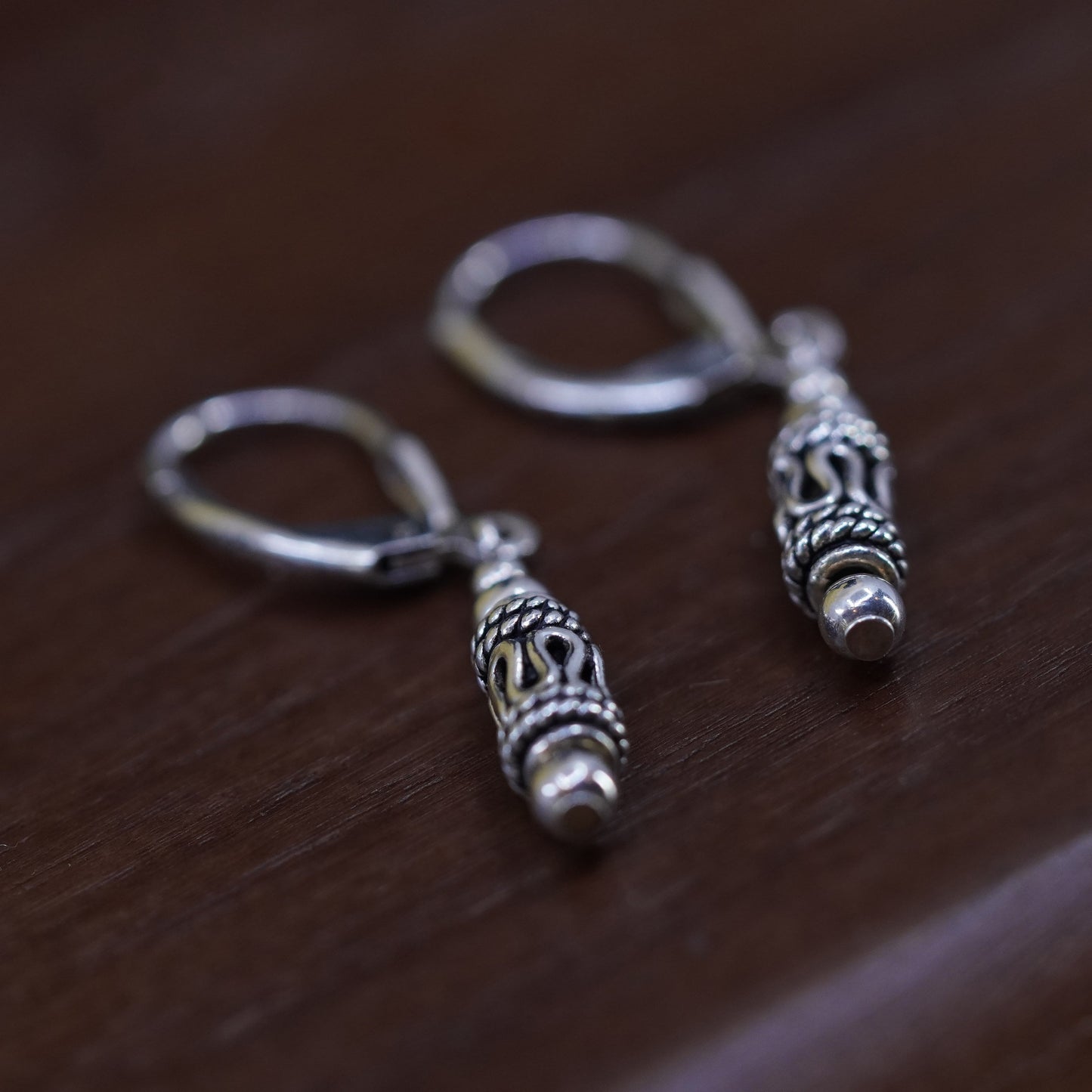 Vintage Sterling silver handmade earrings, 925 Bali Filigree beads drops
