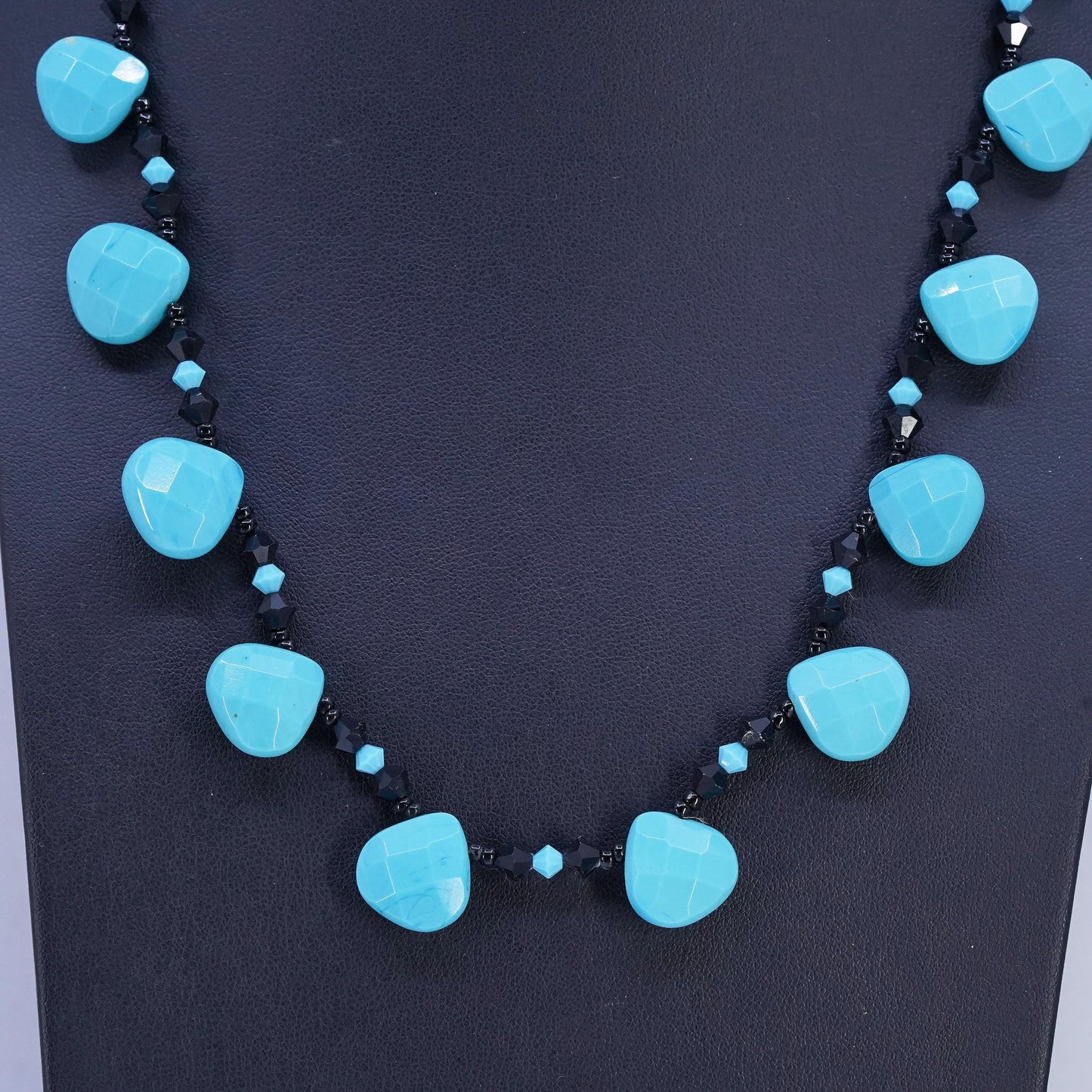 20”, vintage handmade necklace with turquoise beads and toggle closure