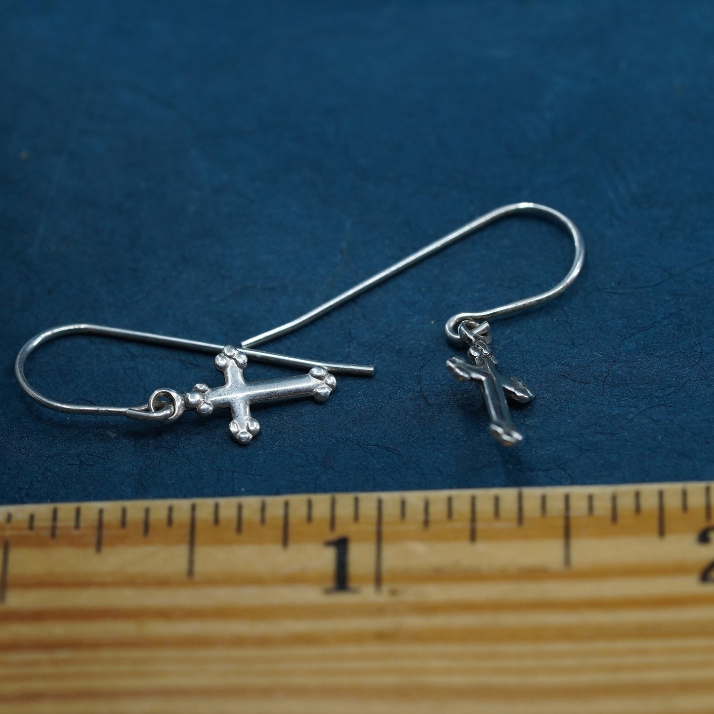Vintage Sterling silver handmade earrings, 925 cross drops