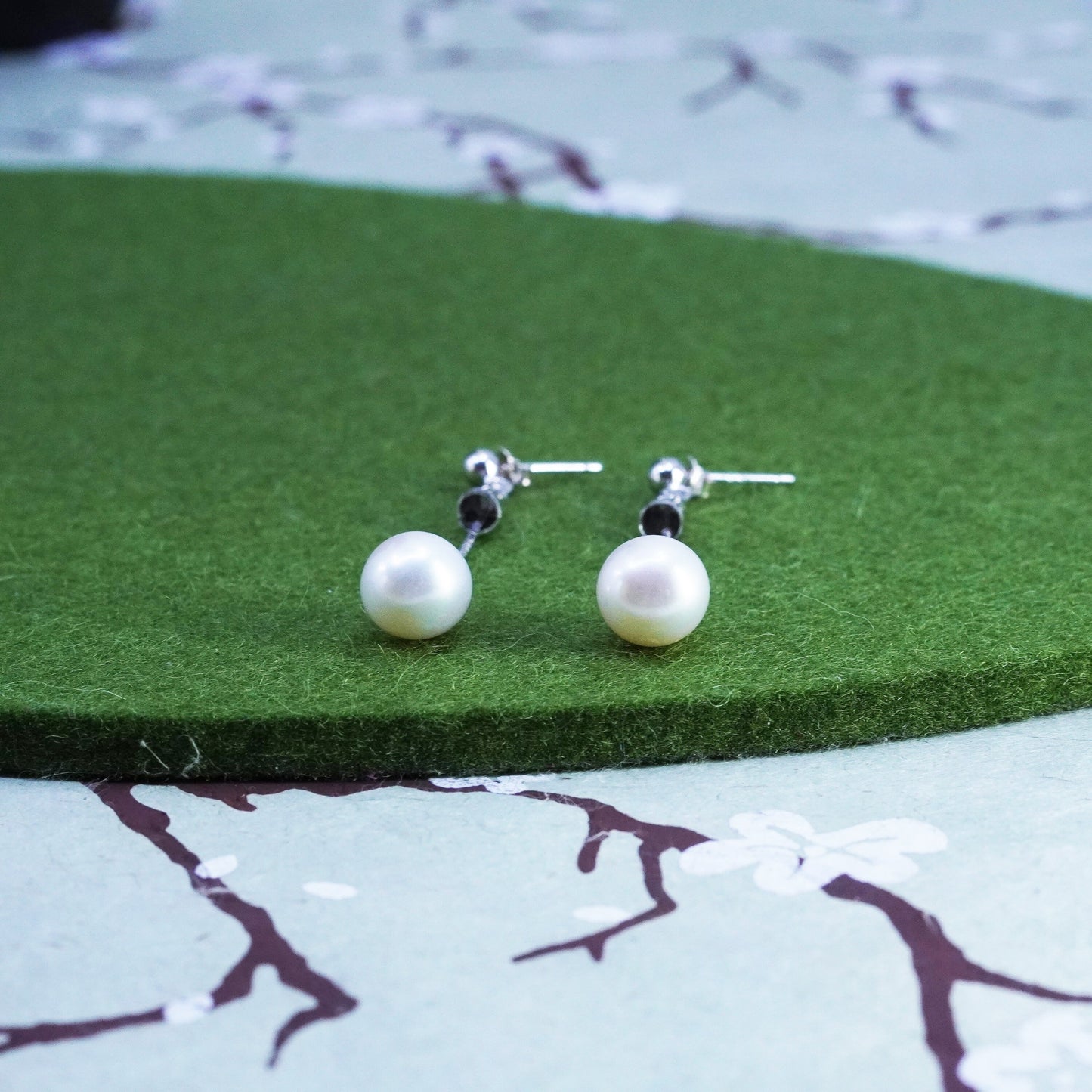 Vintage Sterling silver 925 handmade earrings with pearl drops