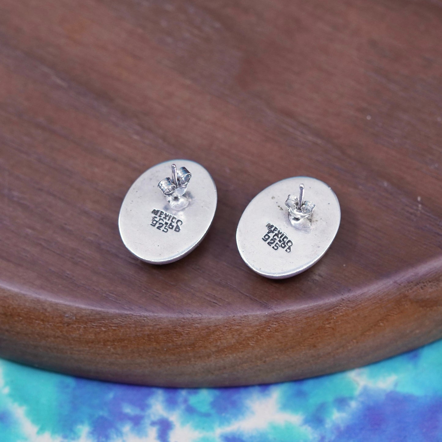 mexico Sterling silver earrings, studs, huge 925 heart studs with black onyx