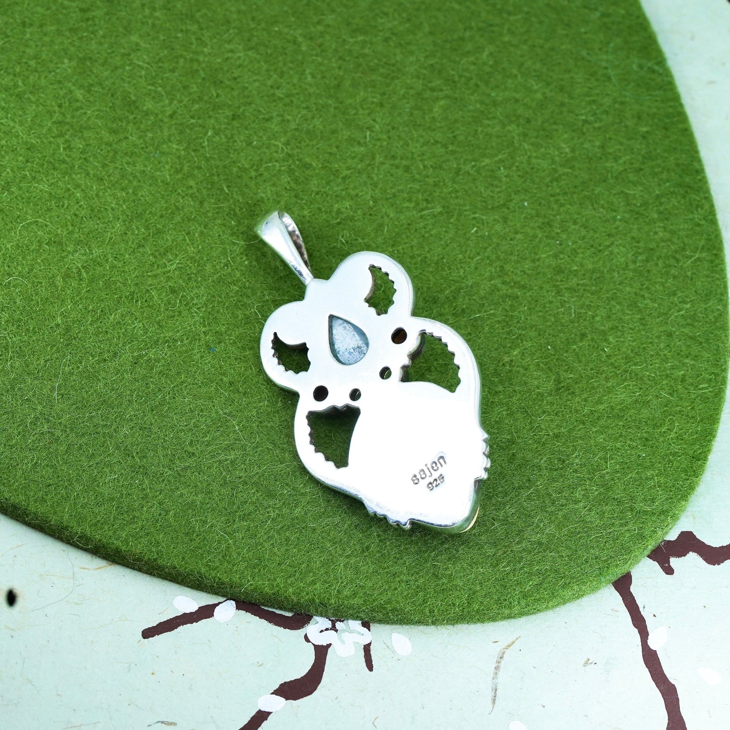 sajen Sterling 925 silver carved moonface pendant with moonstone ruby citrine