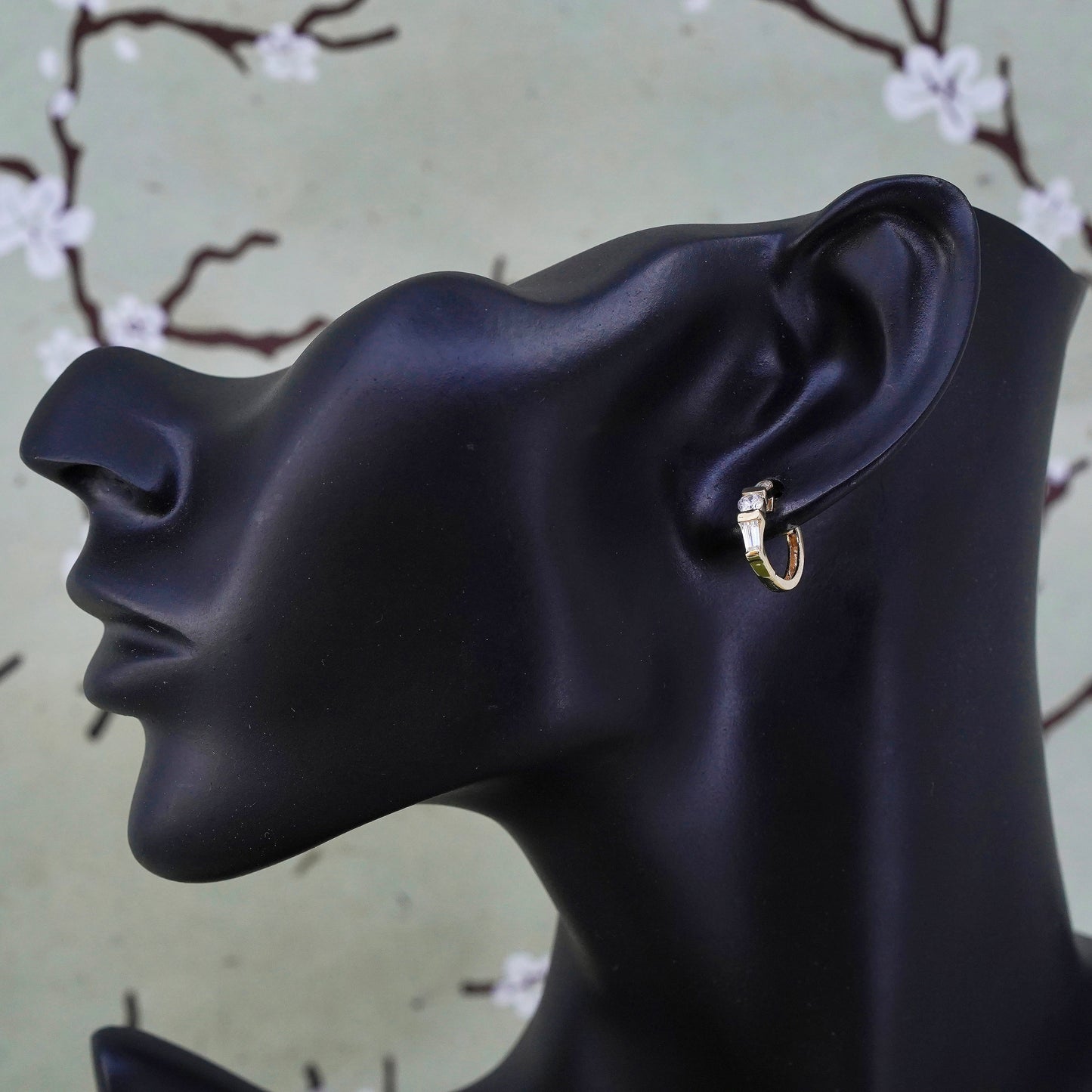 0.5”, Vintage vermeil gold over sterling silver earrings, 925 hoops, huggie cz