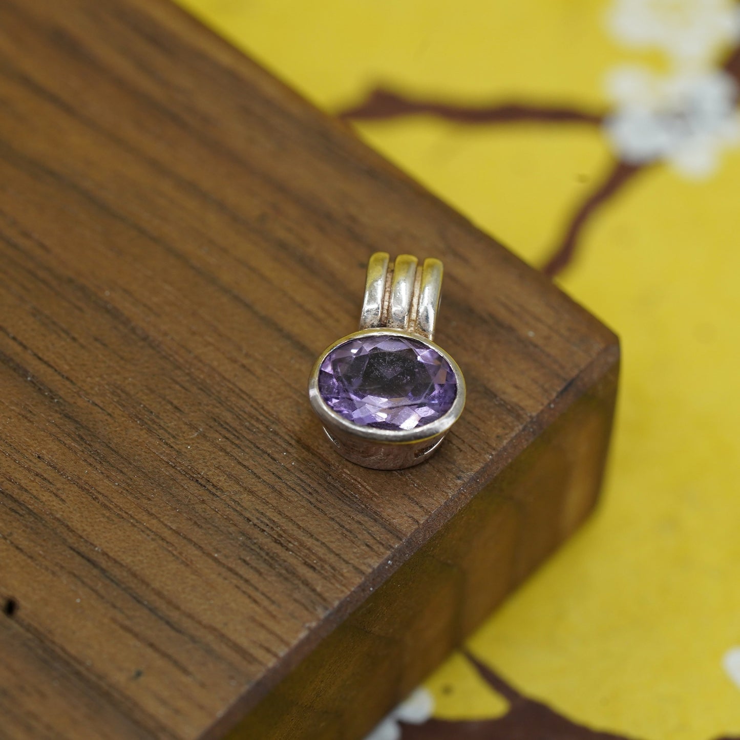 Vintage Sterling 925 silver handmade pendant charm with amethyst