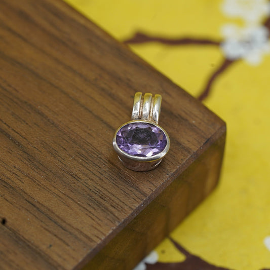 Vintage Sterling 925 silver handmade pendant charm with amethyst