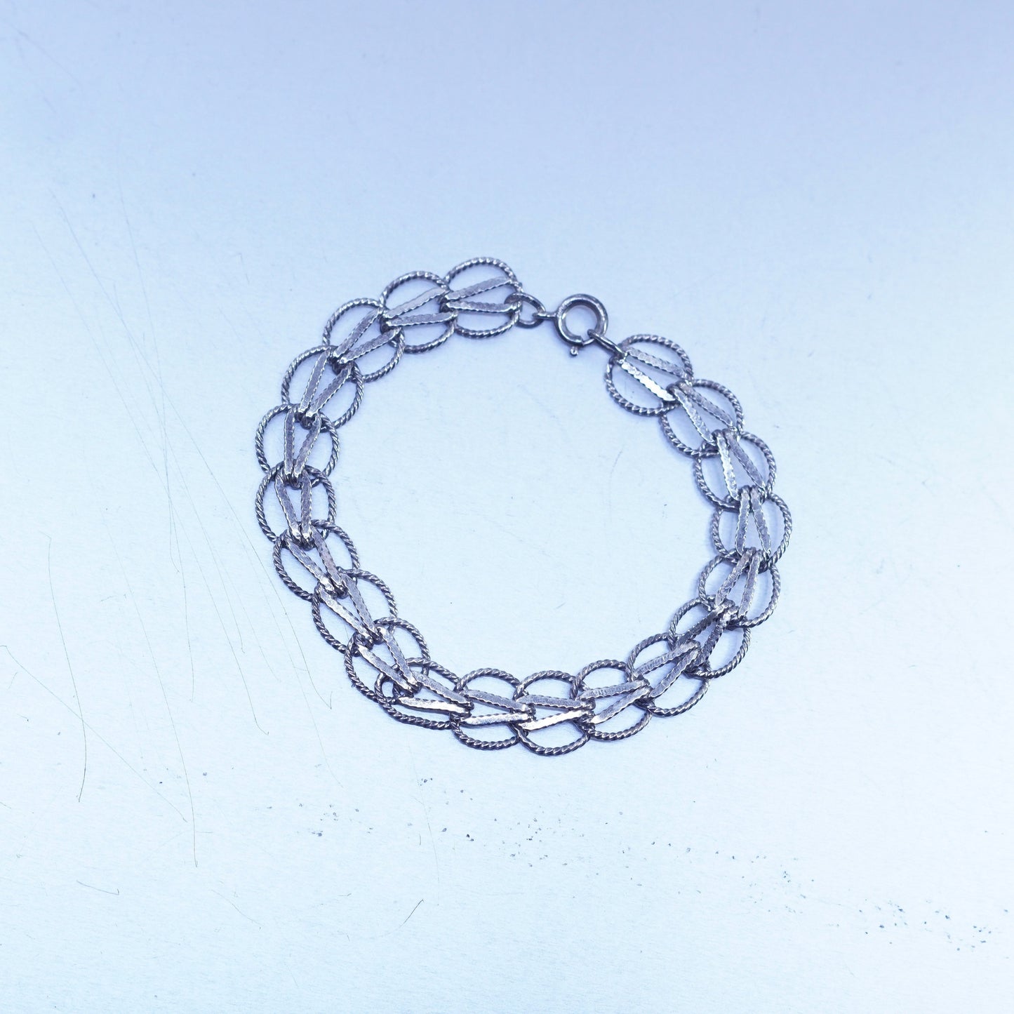 6.75”, Italy Sterling 925 silver handmade bracelet, modern bold circle chain