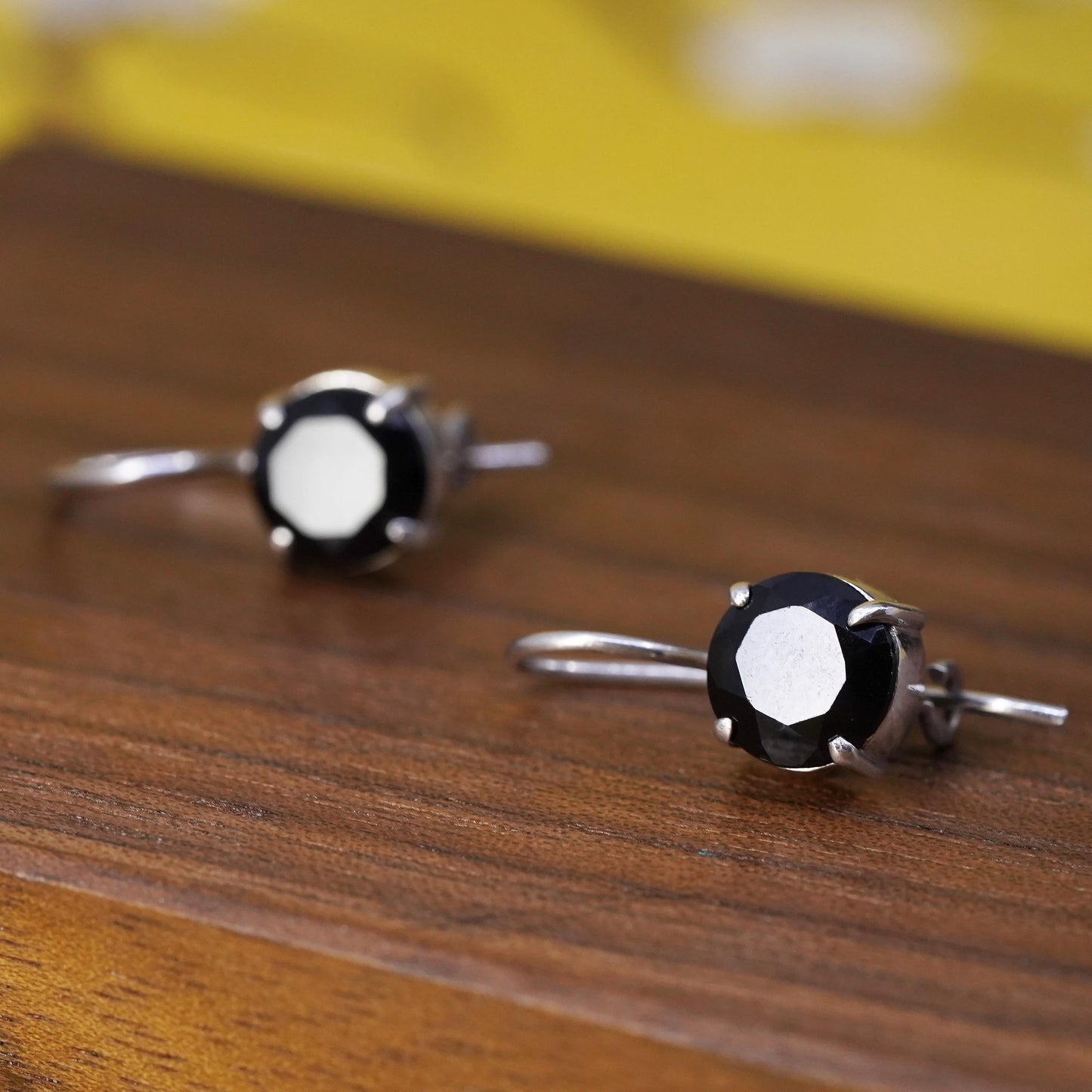 Vintage Sterling 925 silver handmade earrings with obsidian dangles