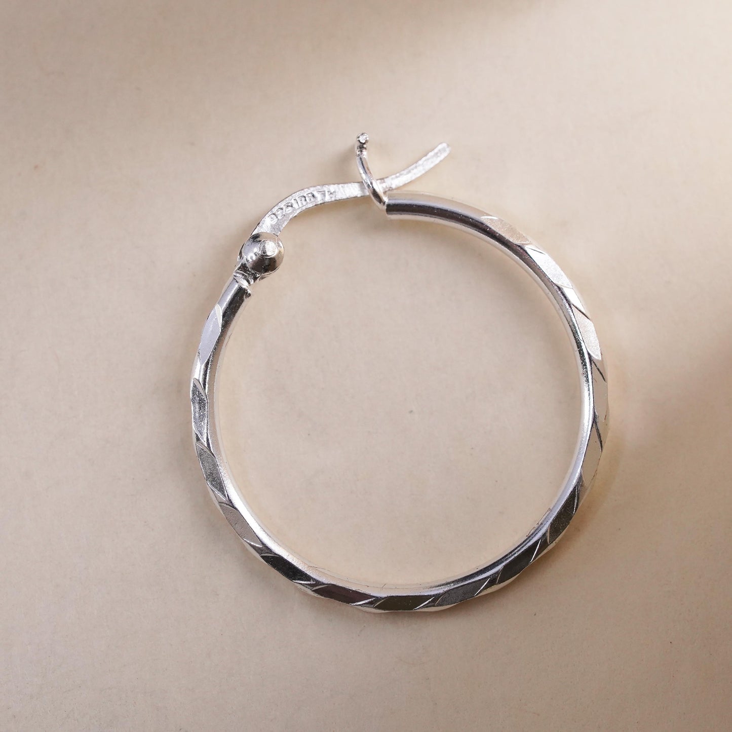 1", Vintage sterling silver loop single earring, textured minimalist hoop