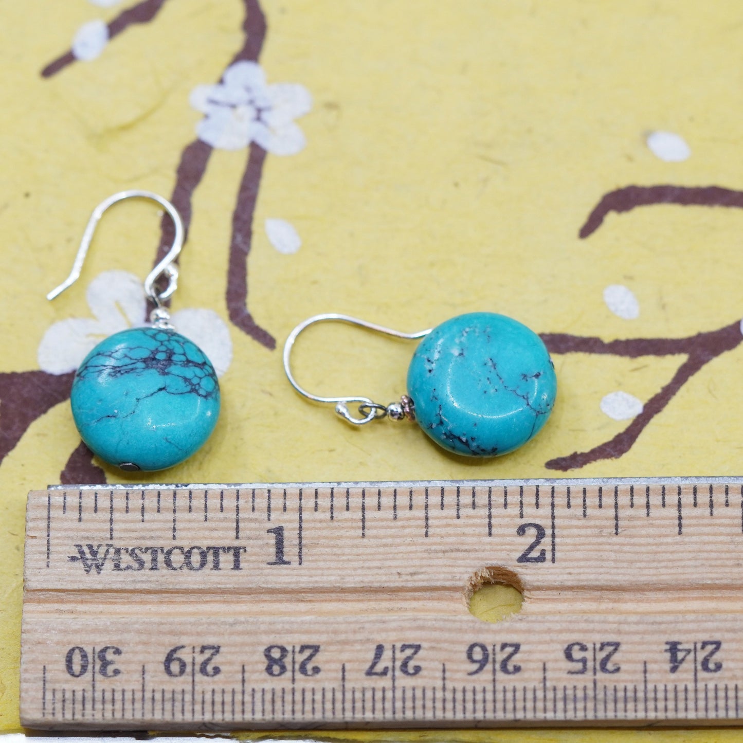 Vintage Sterling 925 silver handmade earrings with turquoise bead