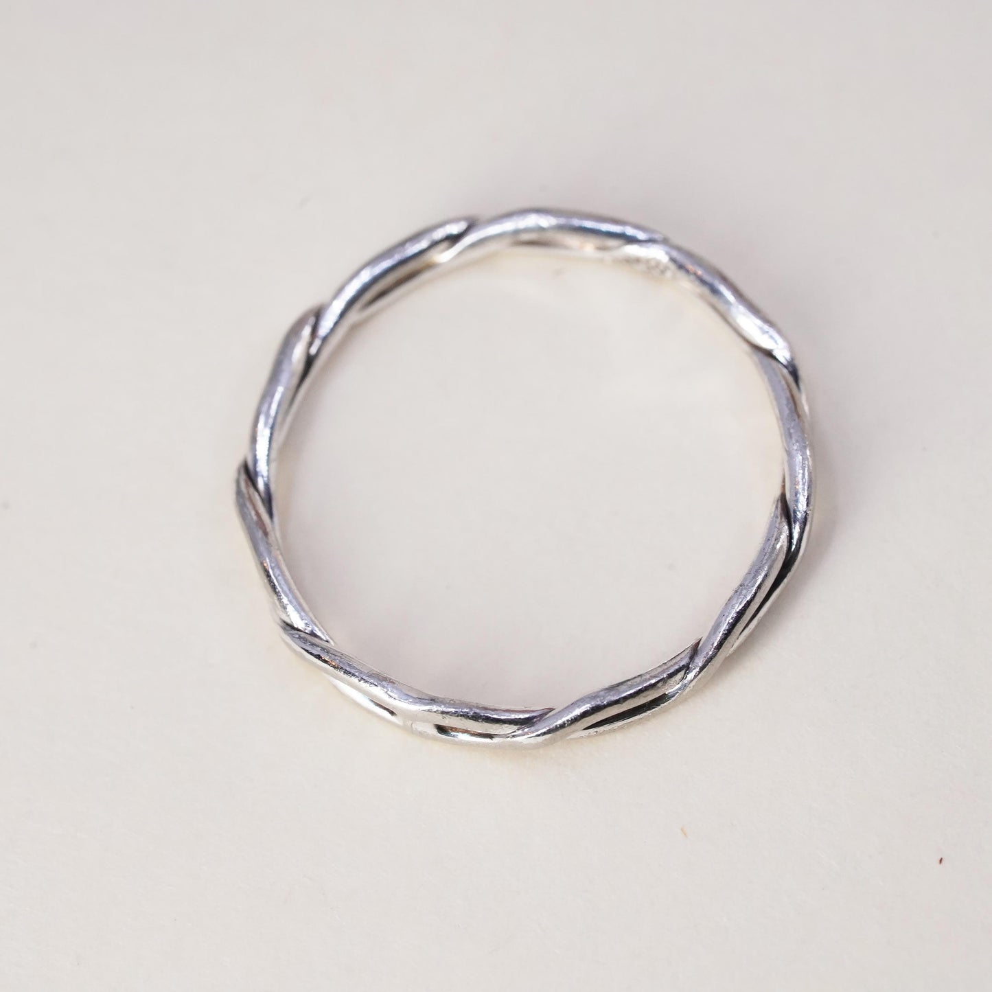 Size 5.5, vintage sterling silver handmade ring, 925 band with woven pattern
