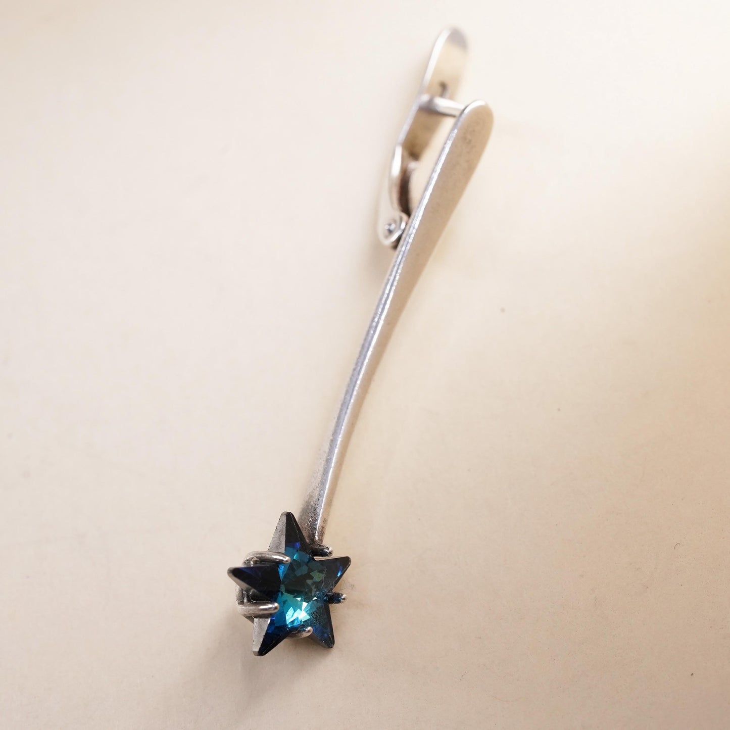 Jenavi Sterling 925 Silver single 1 earring blue crystal star, Latch Back
