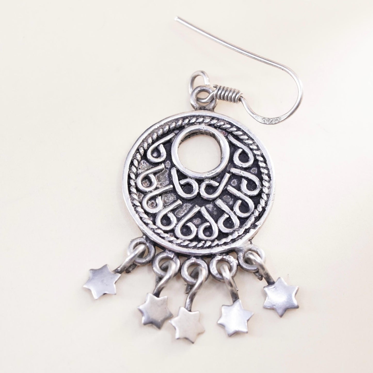 Vintage southwestern Sterling 925 Silver disc single earring with star charms